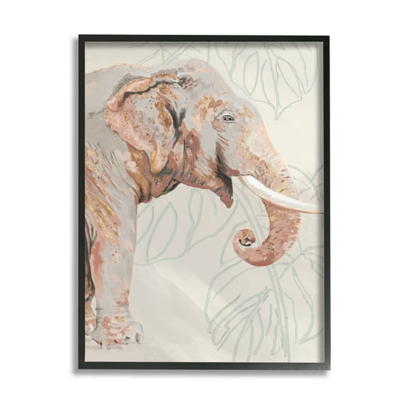 Stupell Industries Elephant & Tropical Leaves Animals & Insects Painting Black Framed Art Print Wall Art, 24 x 30