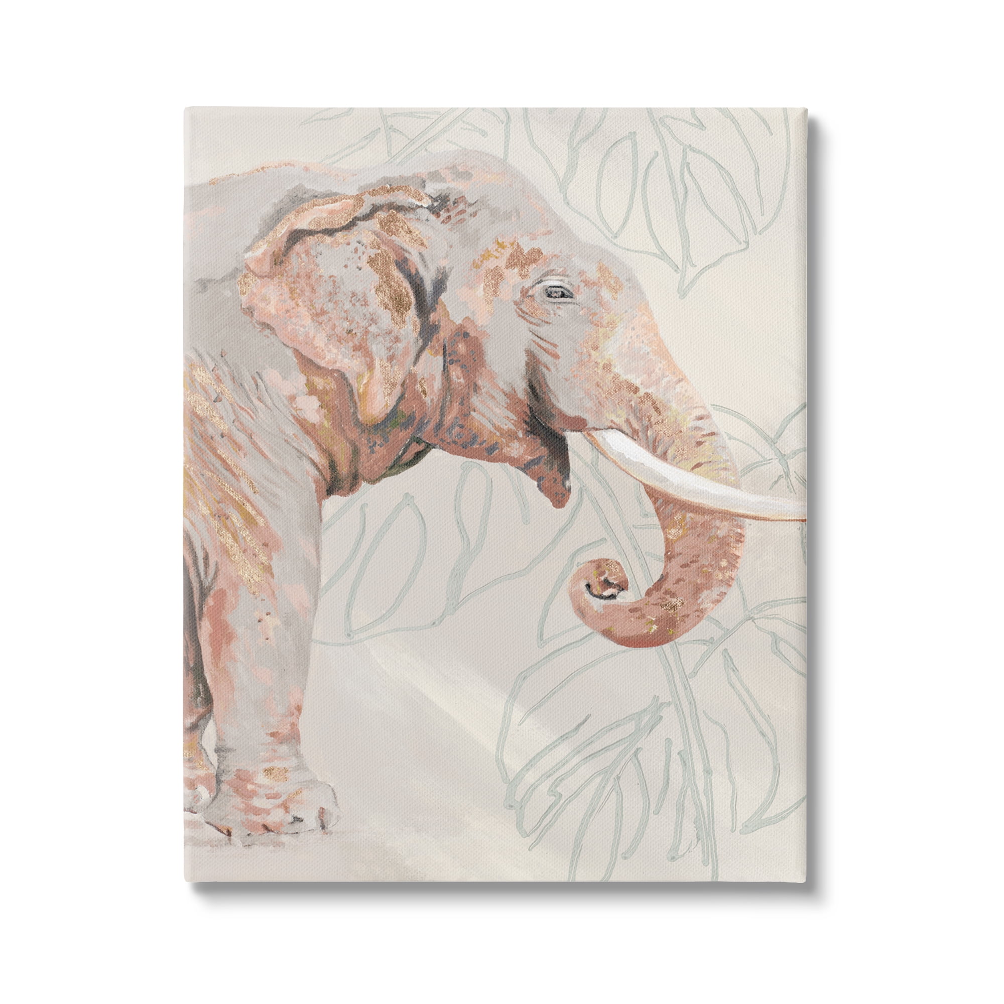 Stupell Industries Elephant & Tropical Leaves Animals & Insects Painting Gallery Wrapped Canvas Print Wall Art, 24 x 30