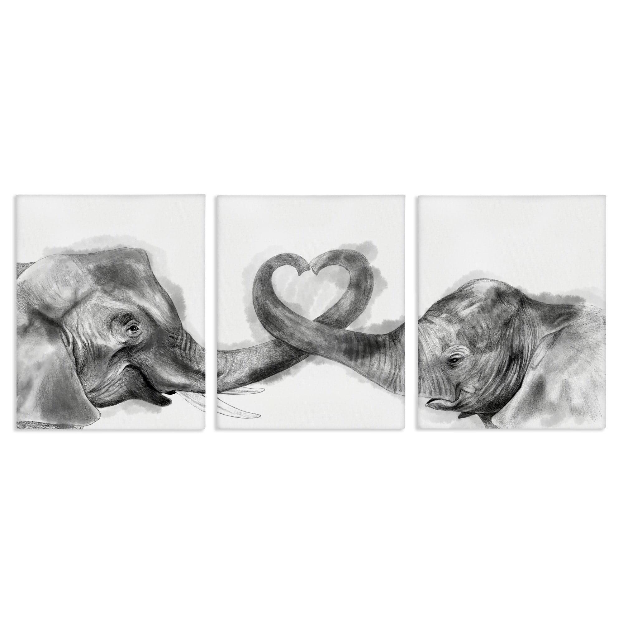 Stupell Industries Elephant Trunk Heart Jungle Animal Illustration Graphic Art Gallery-Wrapped Canvas Print Wall Art Set of 3, 24x30, by Daphne Polselli