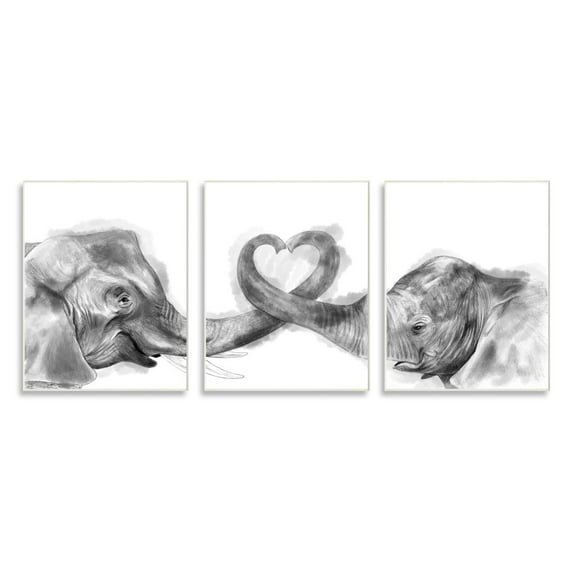 Stupell Industries Elephant Trunk Heart Jungle Animal Illustration Graphic Art Unframed Art Print Wall Art Set of 3, 10x15, by Daphne Polselli