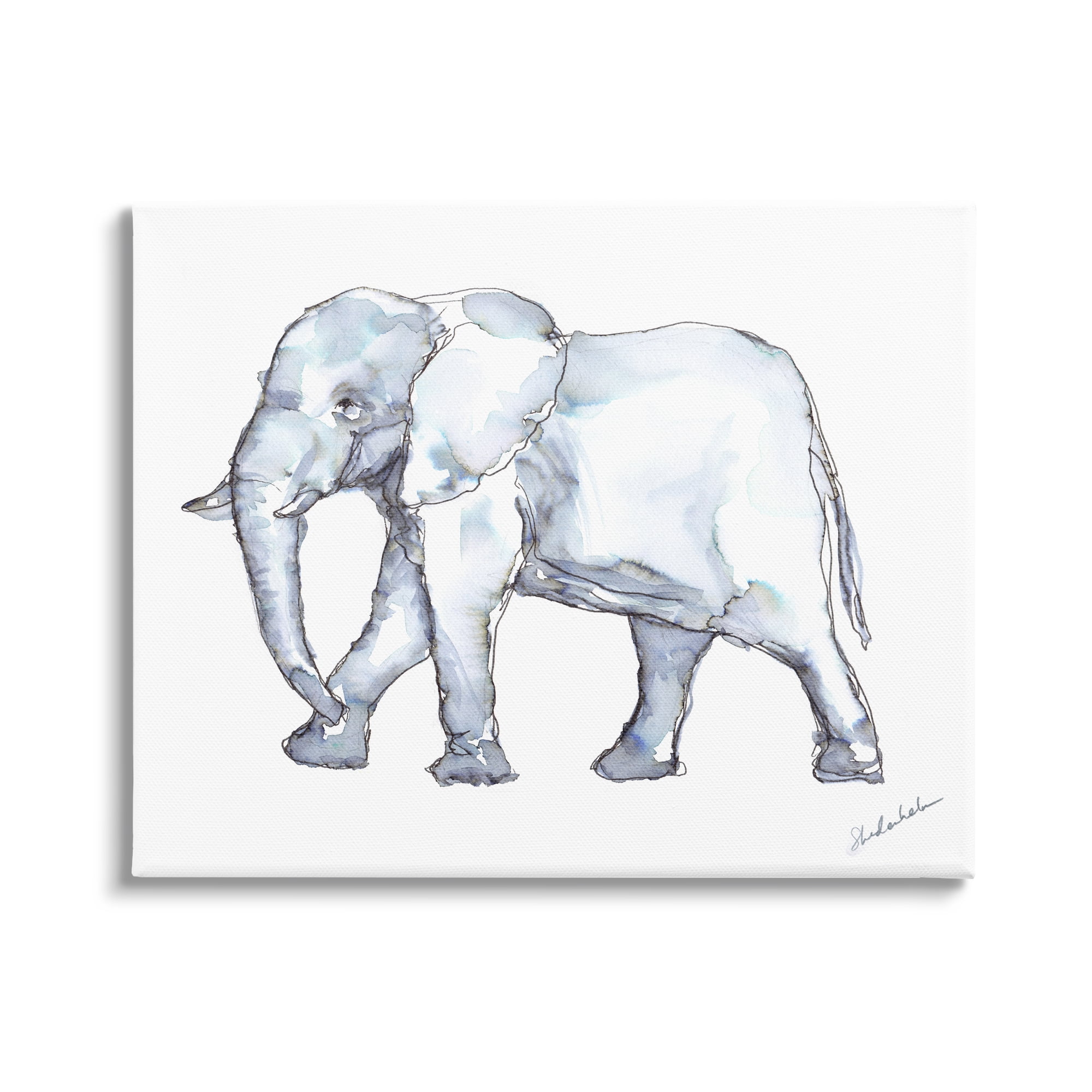 Stupell Industries Elephant Walking Casual Watercolor Sketch Style Painting Gallery Wrapped Canvas Print Wall Art, Design by Kendra Shedenhelm