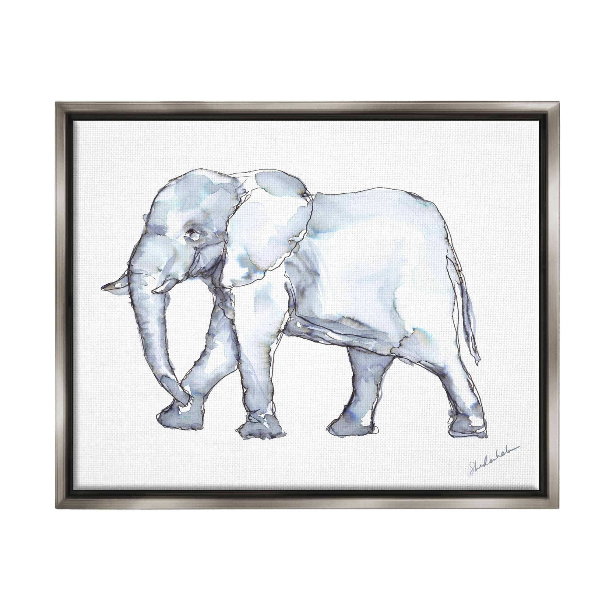 Stupell Industries Elephant Walking Casual Watercolor Sketch Style Painting Luster Gray Floating Framed Canvas Print Wall Art, Design by Kendra Shedenhelm