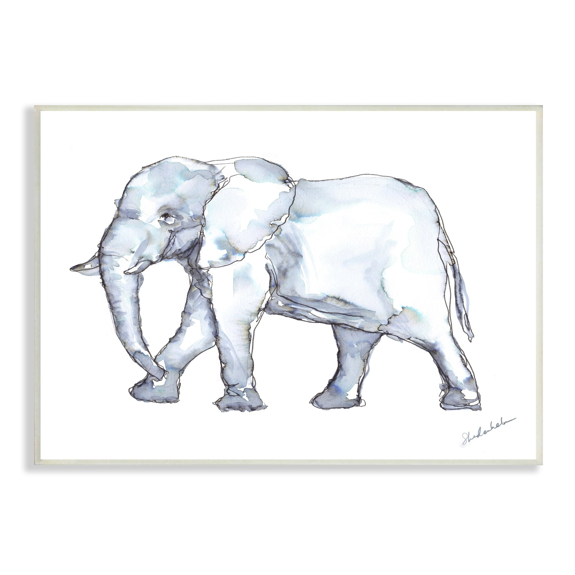 Stupell Industries Elephant Walking Casual Watercolor Sketch Style Painting Unframed Art Print Wall Art, Design by Kendra Shedenhelm