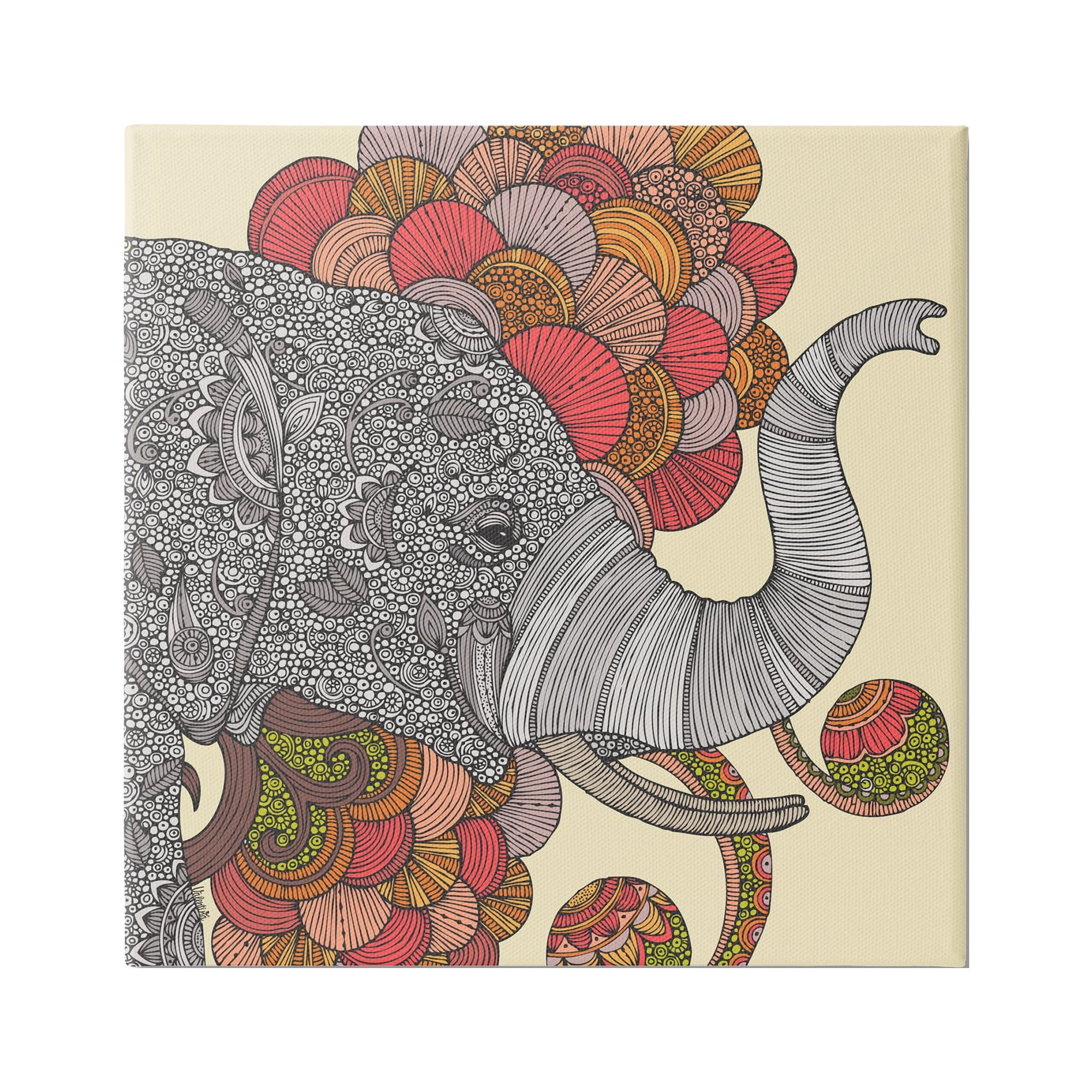 Stupell Industries Elephant Wildlife Detailed Floral Pattern Mandala Shapes Graphic Art Gallery Wrapped Canvas Print Wall Art, Design by Valentina Harper