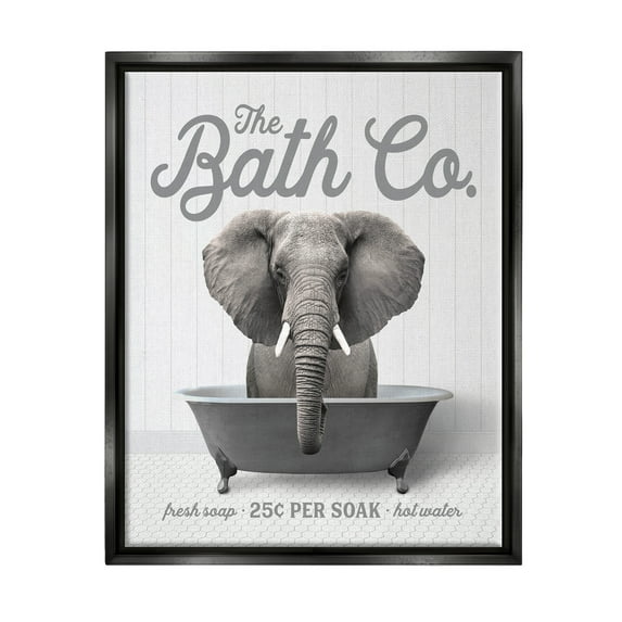 Stupell Industries Elephant in Bathtub Animals & Insects Painting Black Floater Framed Art Print Wall Art, 25 x 31