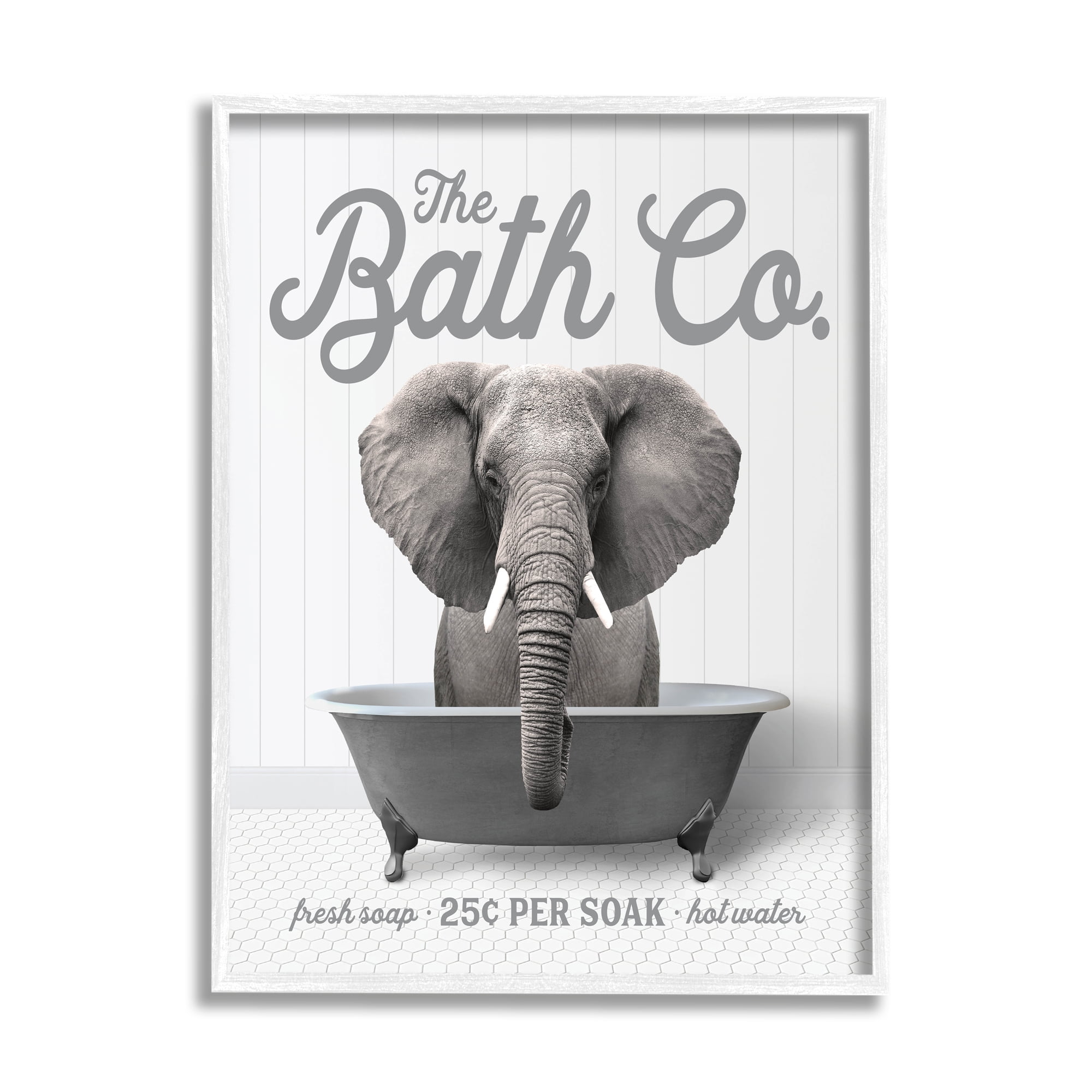 Stupell Industries Elephant in Bathtub Animals & Insects Painting White Framed Art Print Wall Art, 24 x 30