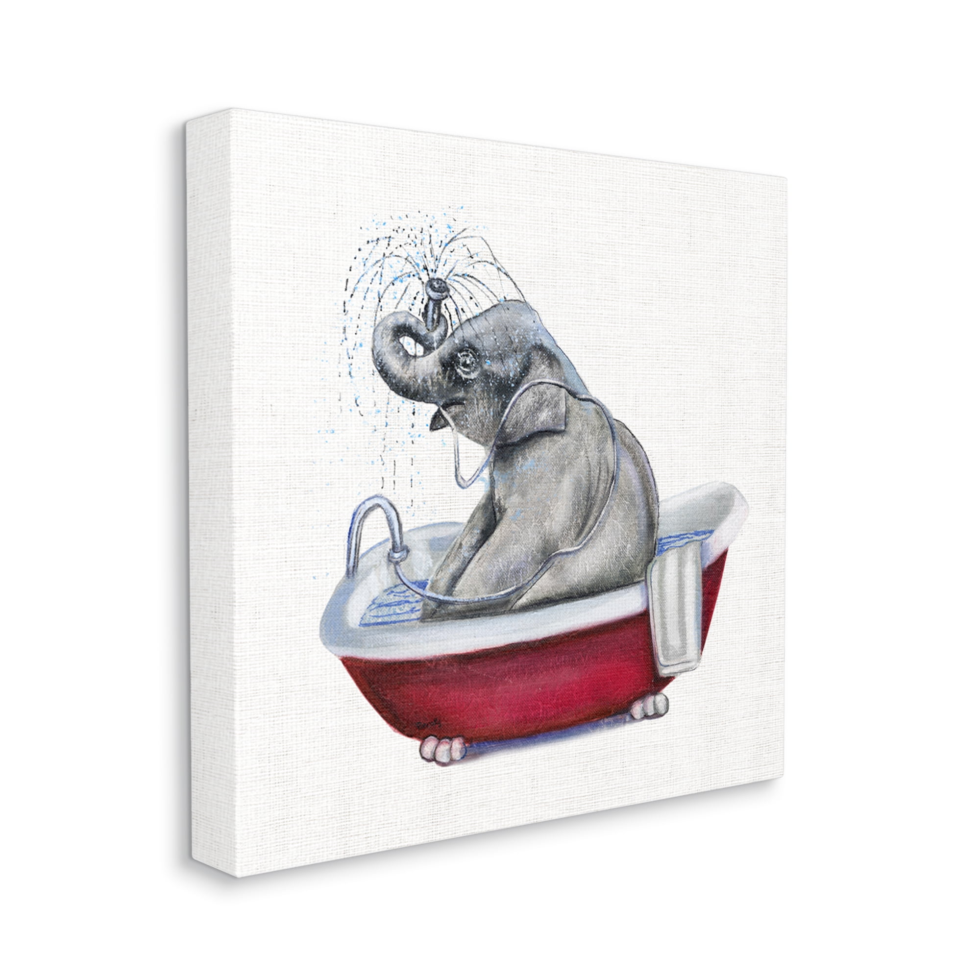 Stupell Industries Elephant in Red Bathtub Playful Safari Animal, 24 x 24, Design by Donna Brooks