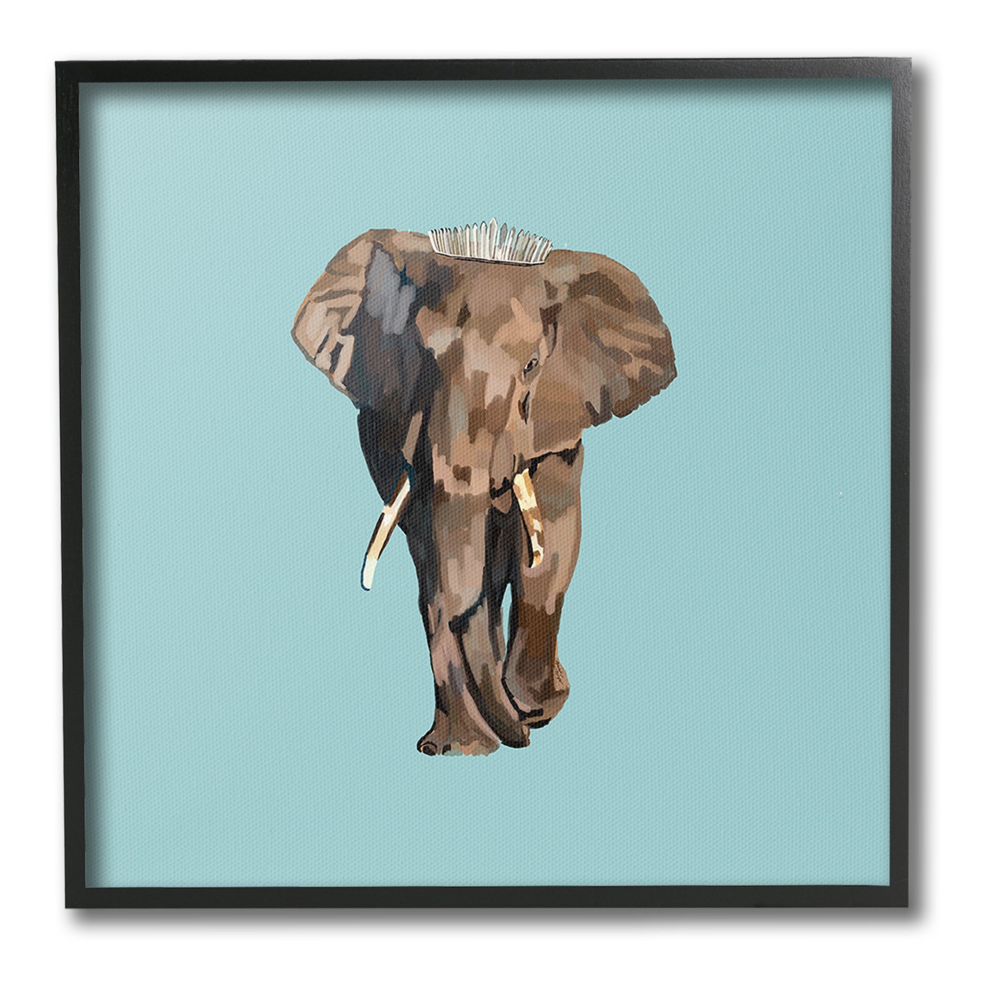 Stupell Industries Elephant in Tiara Crown Animals & Insects Painting Black Framed Art Print Wall Art, 24 x 24