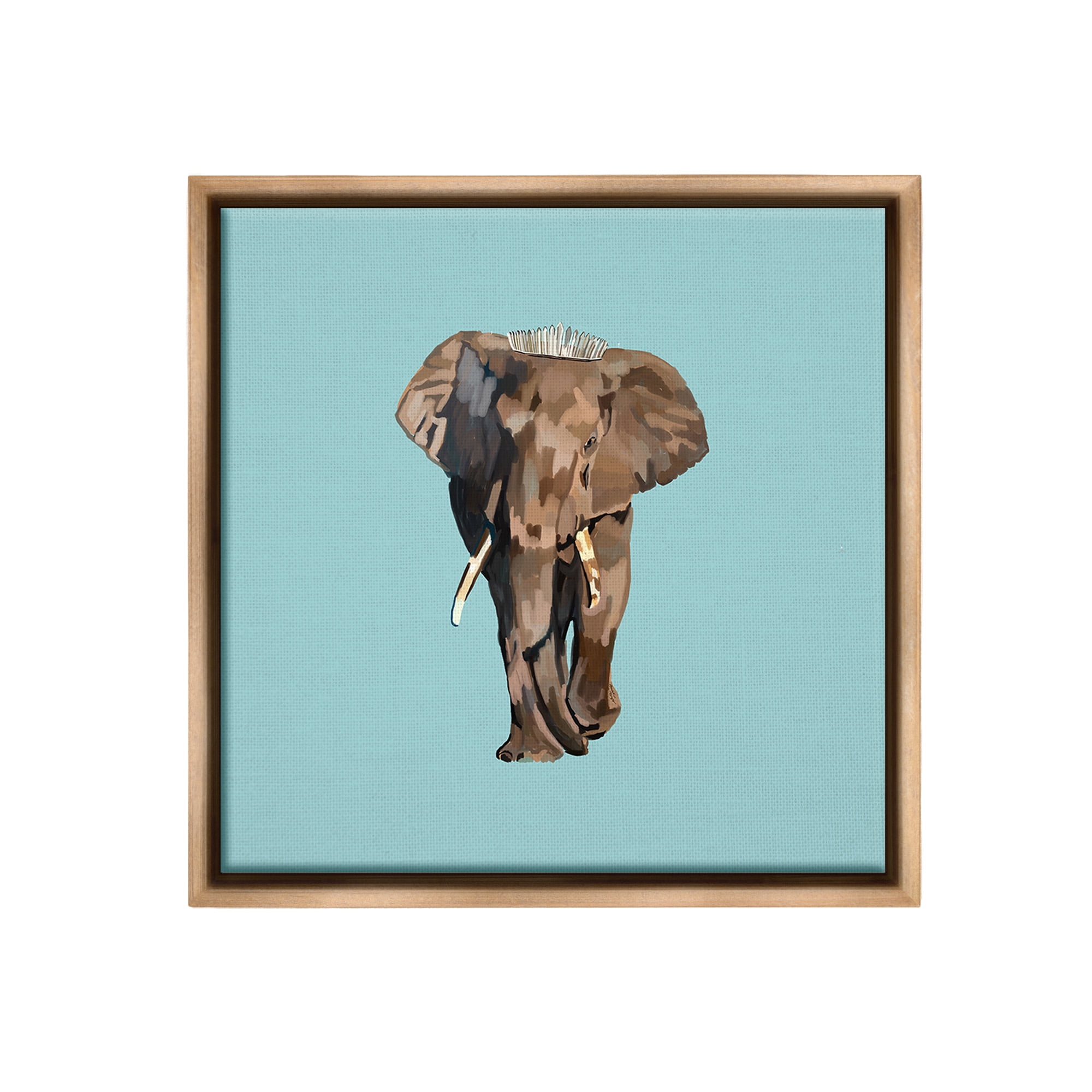 Stupell Industries Elephant in Tiara Crown Animals & Insects Painting Brown Floater Framed Canvas Art Print Wall Art, 25 x 25