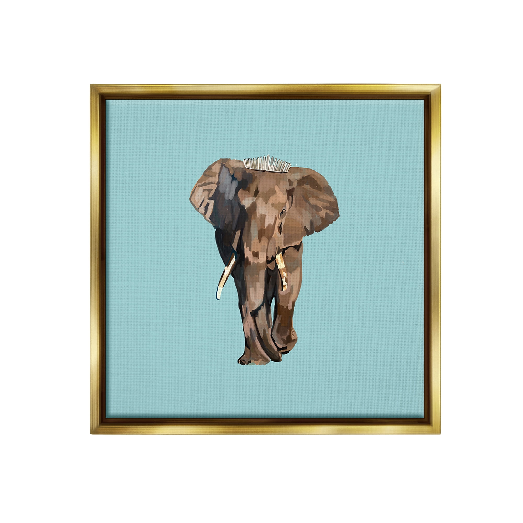 Stupell Industries Elephant in Tiara Crown Animals & Insects Painting Gold Floater Framed Canvas Art Print Wall Art, 18 x 18