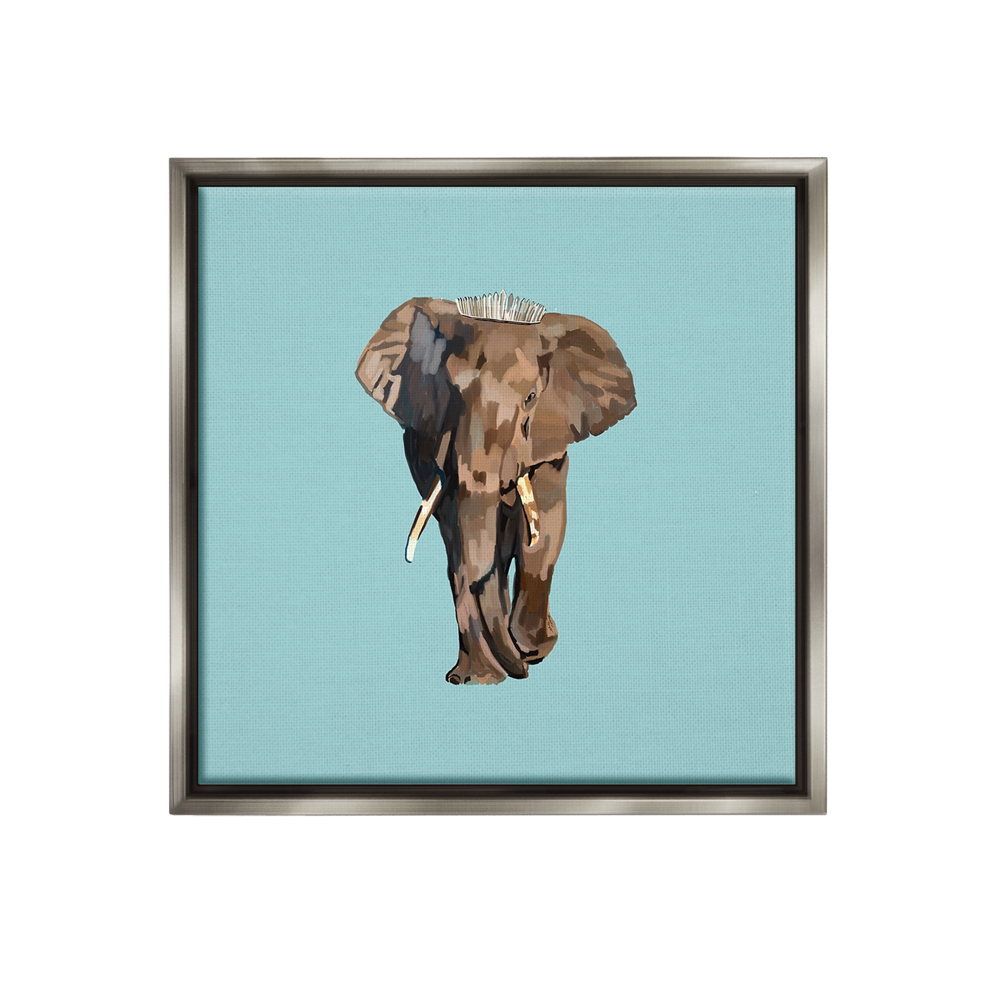 Stupell Industries Elephant in Tiara Crown Animals & Insects Painting Gray Floater Framed Canvas Art Print Wall Art, 18 x 18