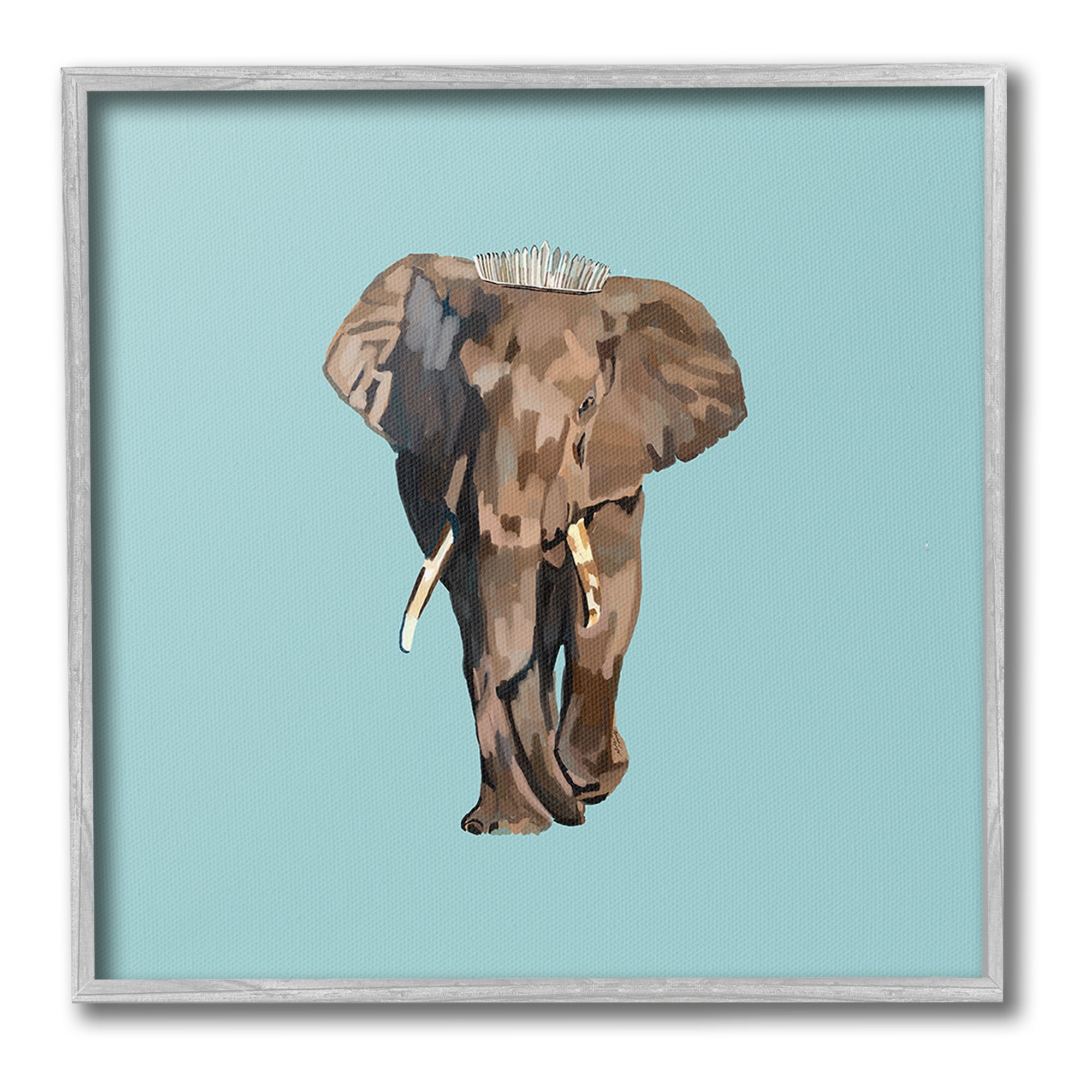 Stupell Industries Elephant in Tiara Crown Animals & Insects Painting Gray Framed Art Print Wall Art, 24 x 24