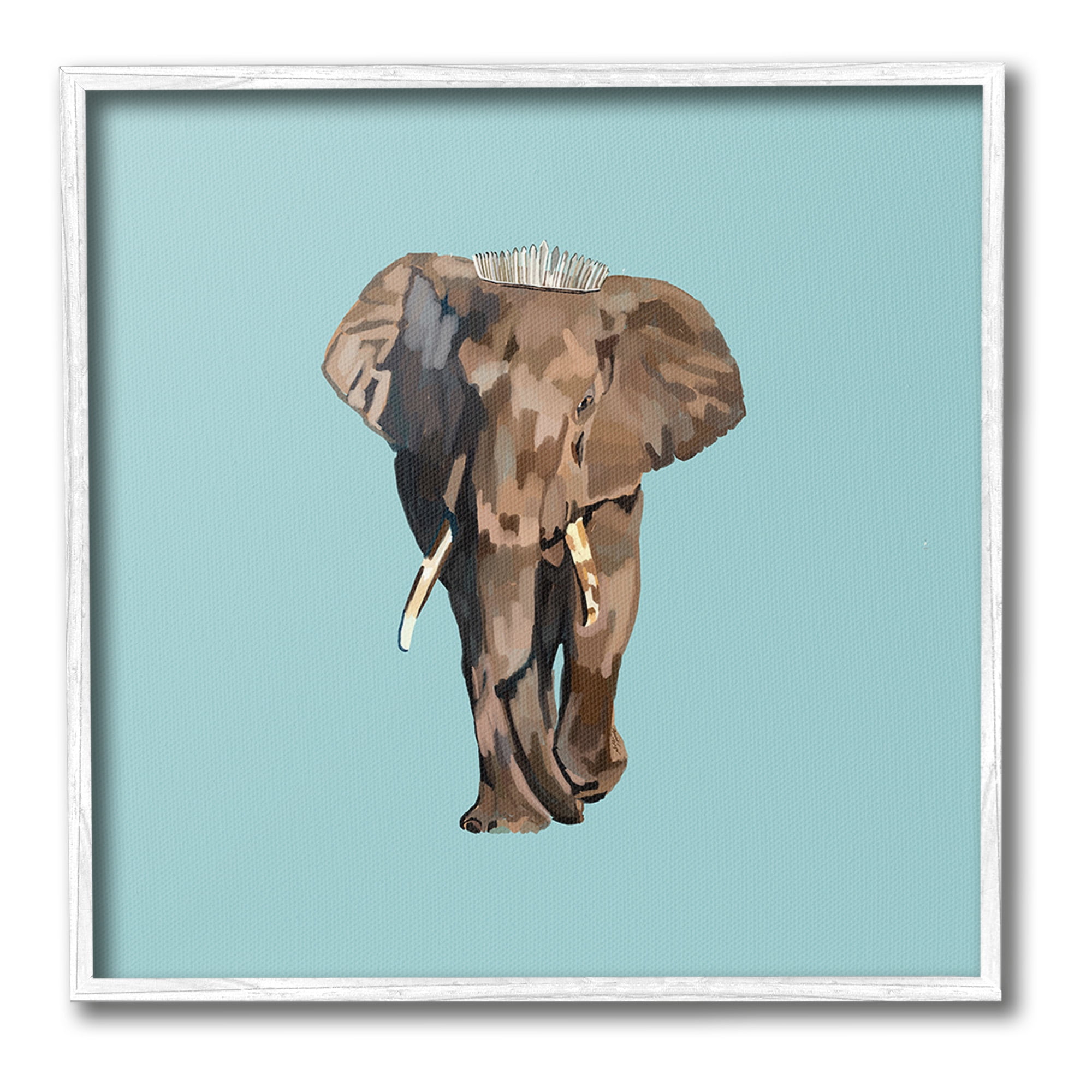 Stupell Industries Elephant in Tiara Crown Animals & Insects Painting White Framed Art Print Wall Art, 12 x 12