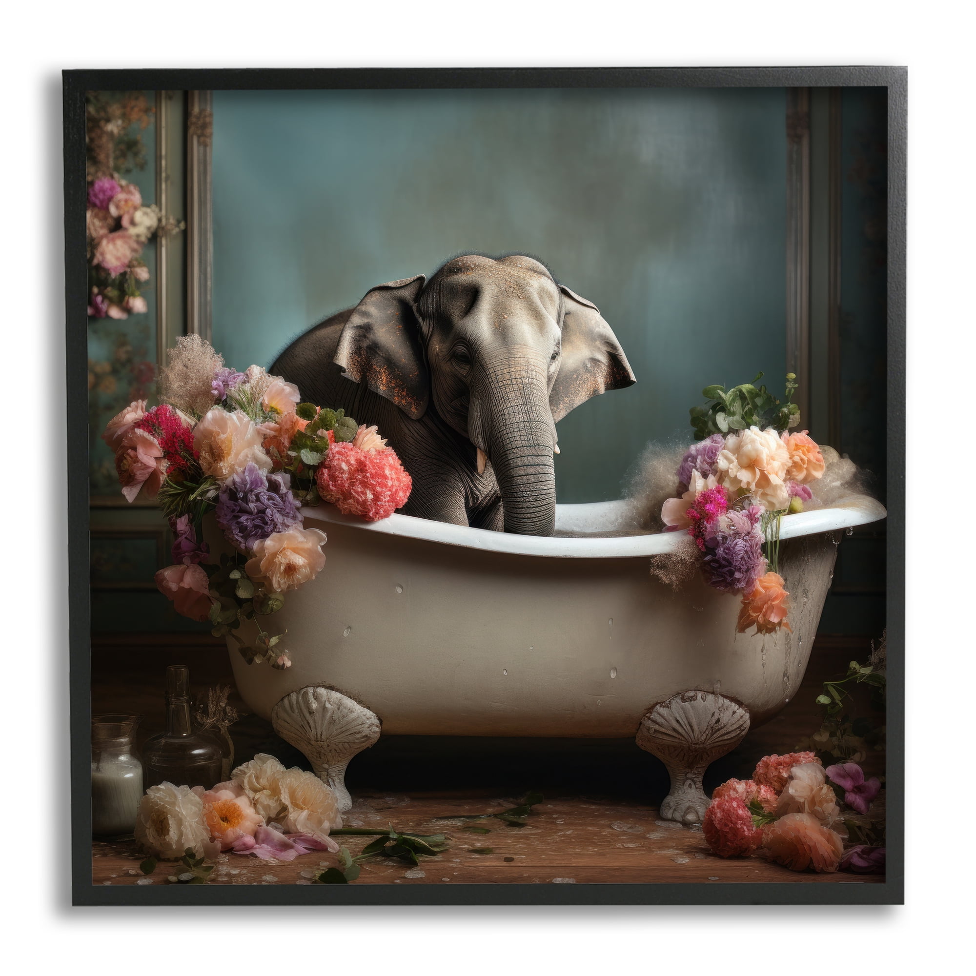Stupell Industries Elephant in Vintage Tub Animals & Insects Painting Black Framed Art Print Wall Art, 17 x 17