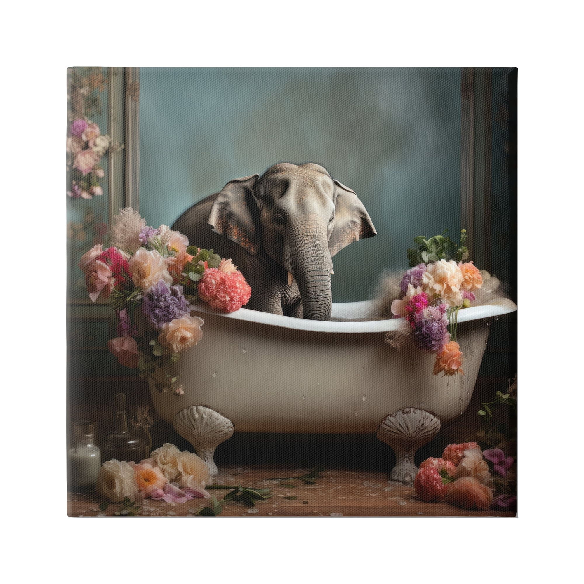 Stupell Industries Elephant in Vintage Tub Animals & Insects Painting Gallery Wrapped Canvas Art Print Wall Art, 36 x 36