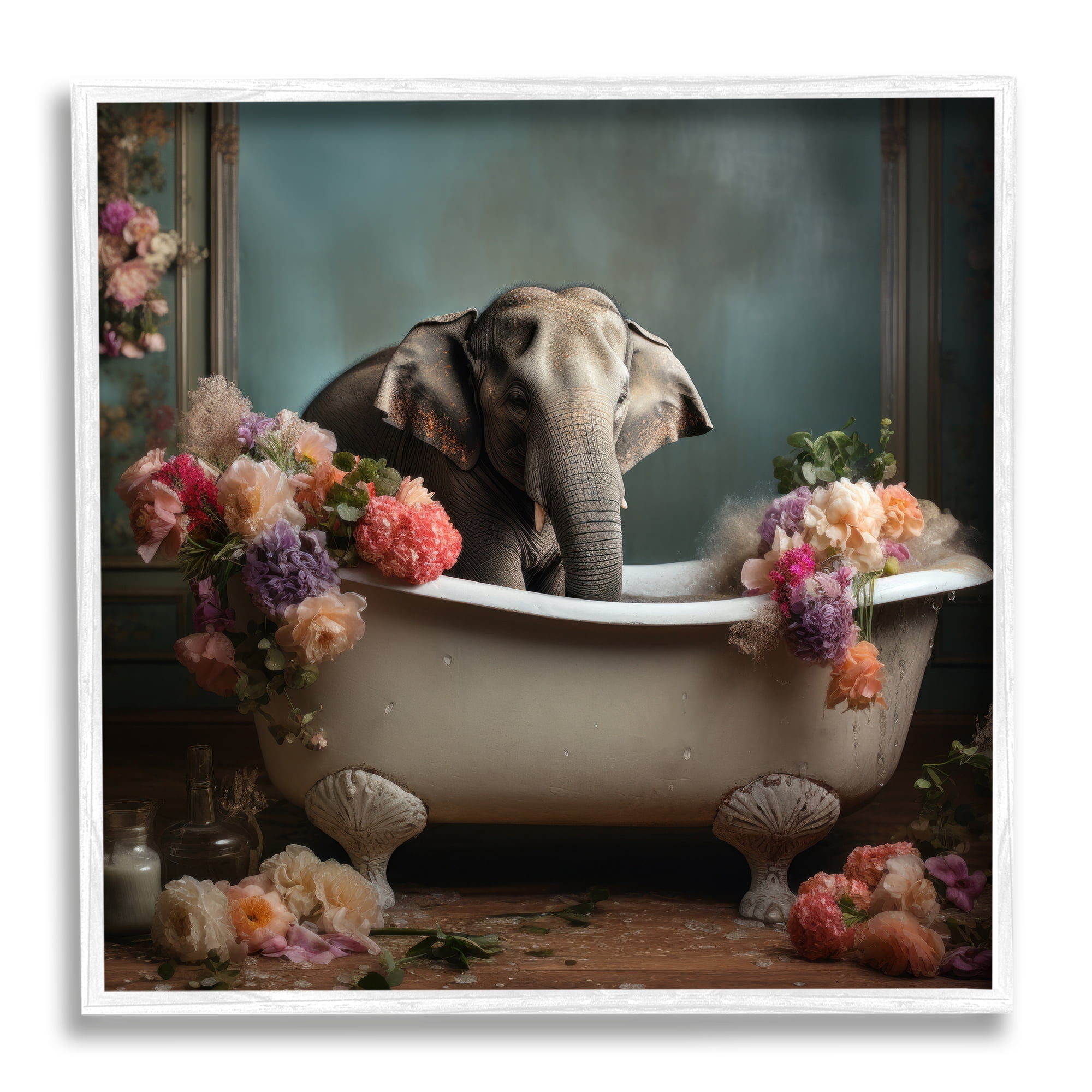 Stupell Industries Elephant in Vintage Tub Animals & Insects Painting White Framed Art Print Wall Art, 12 x 12