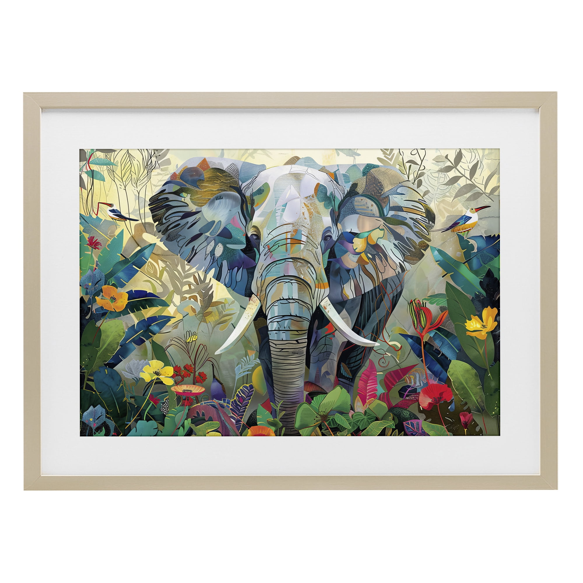 Stupell Industries Elephant's Realm in Tropical Bloom Birch Framed Print Under Glass, design by Lazar Studio