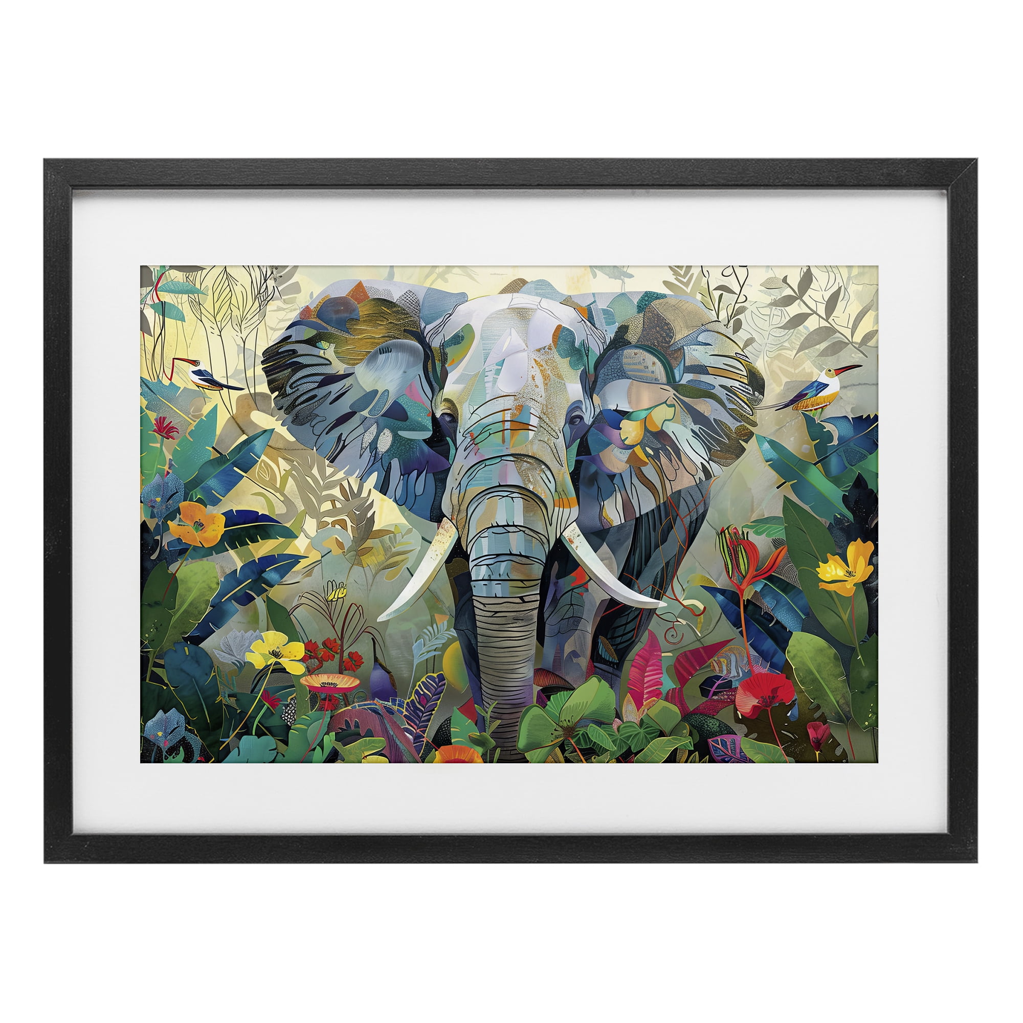 Stupell Industries Elephant's Realm in Tropical Bloom Black Framed Print Under Glass, design by Lazar Studio