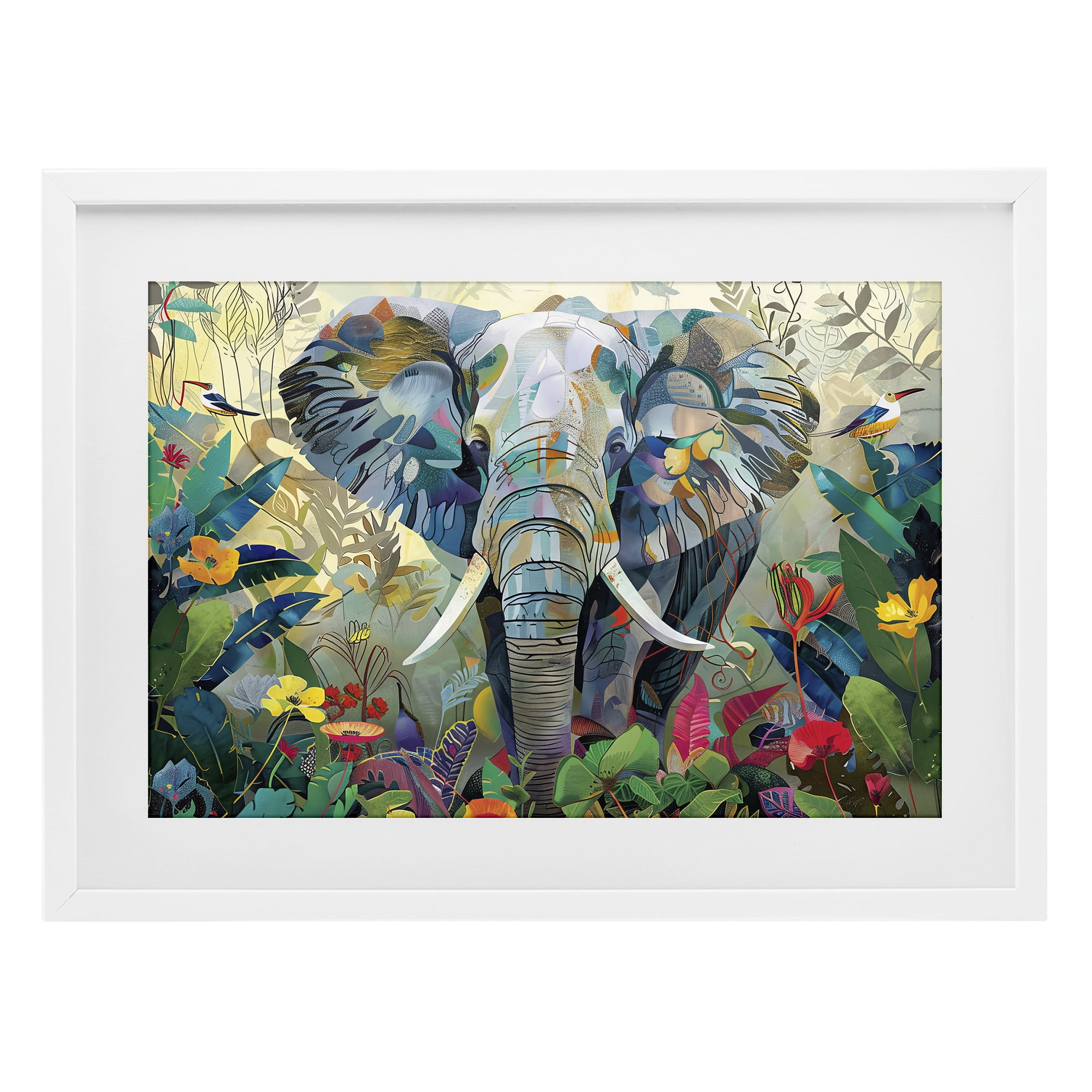 Stupell Industries Elephant's Realm in Tropical Bloom White Framed Print Under Glass, design by Lazar Studio