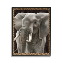 Stupell Industries Elephant with Geometric Border Animals & Insects Painting Black Framed Art Print Wall Art, 11 x 14