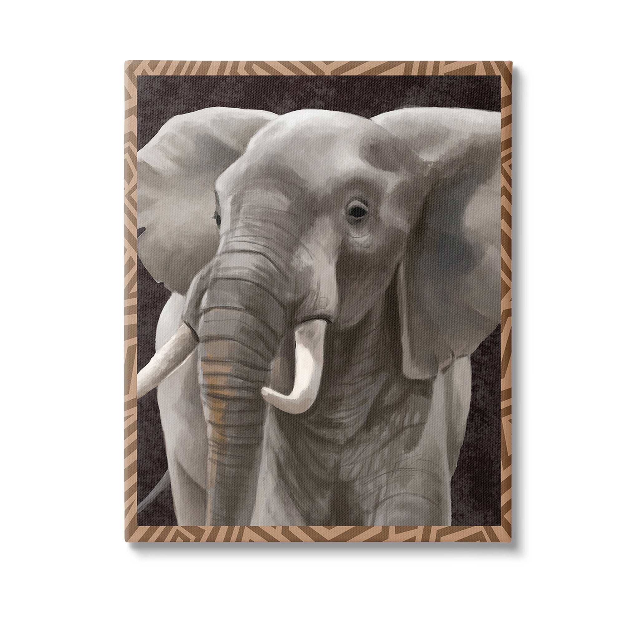 Stupell Industries Elephant with Geometric Border Animals & Insects Painting Gallery Wrapped Canvas Art Print Wall Art, 30 x 40