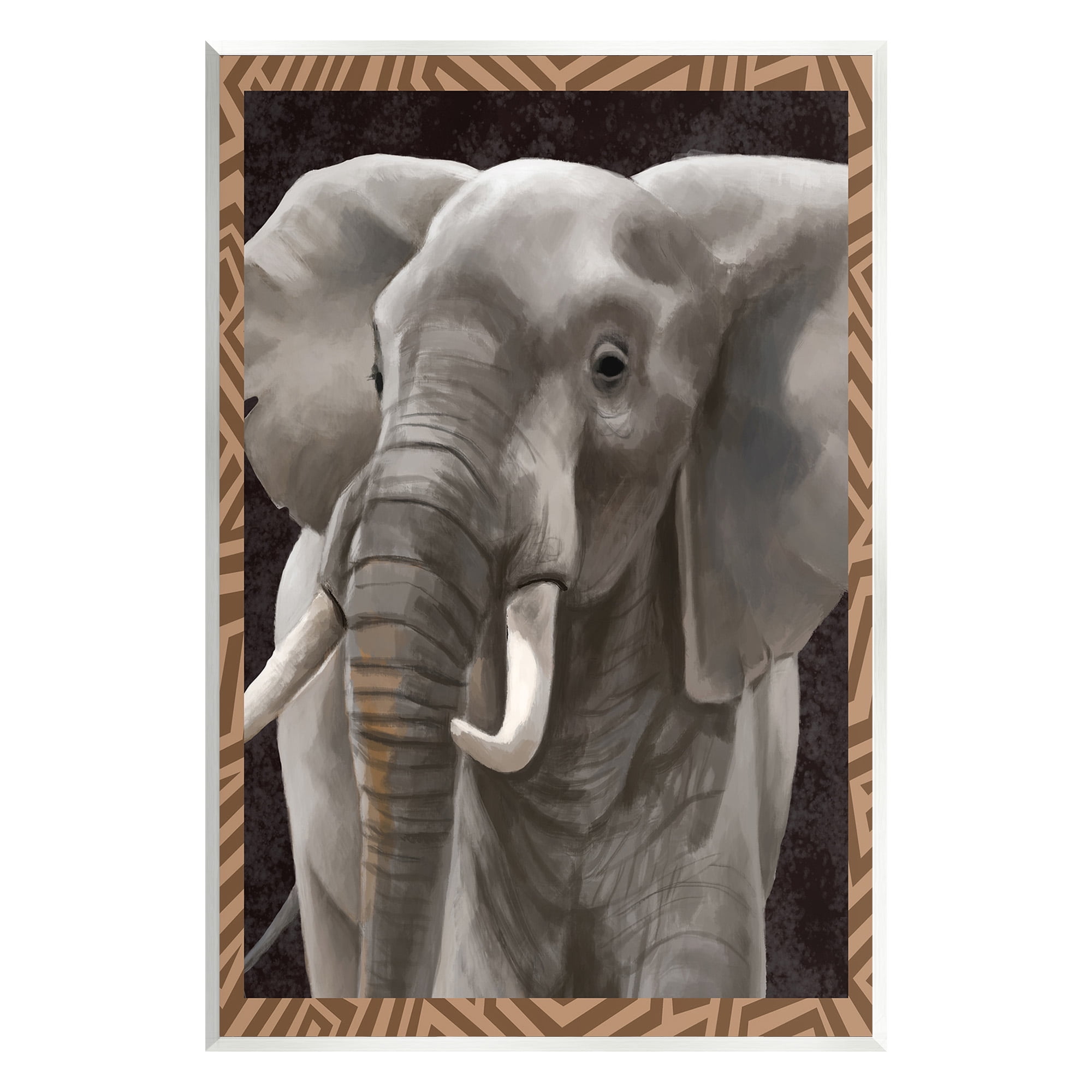 Stupell Industries Elephant with Geometric Border Animals & Insects Painting Unframed Art Print Wall Art, 13 x 19