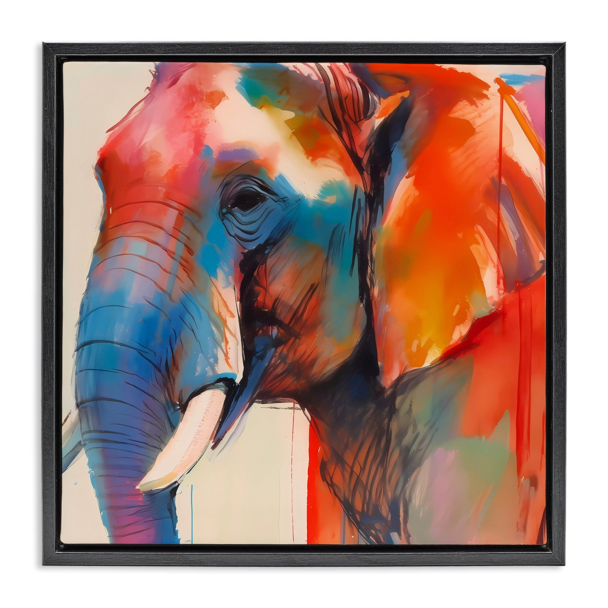 Stupell Industries Elephant with Modern Hues Animals & Insects Painting Black Floater Framed Canvas Art Print Wall Art, 25 x 25