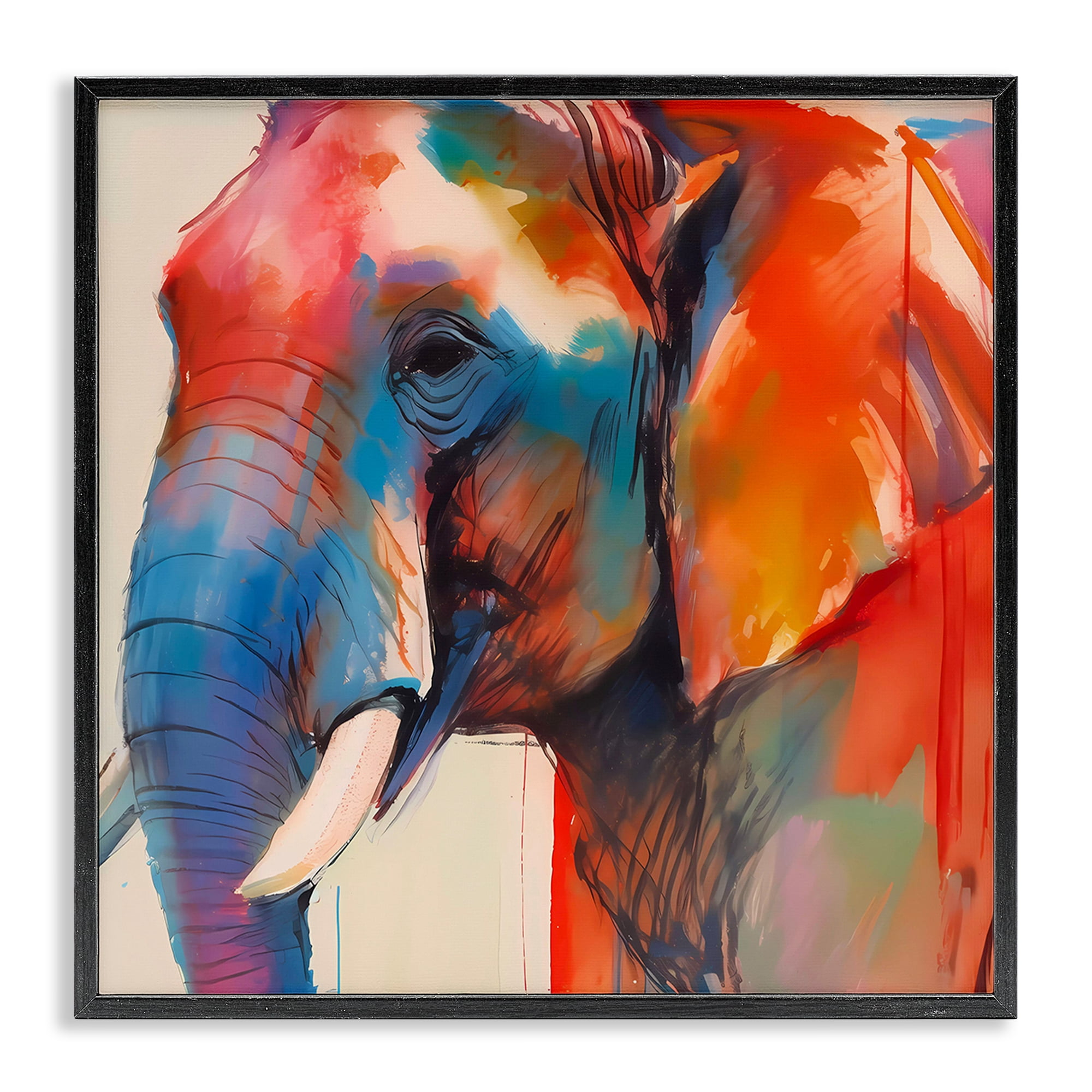 Stupell Industries Elephant with Modern Hues Animals & Insects Painting Black Framed Art Print Wall Art, 12 x 12