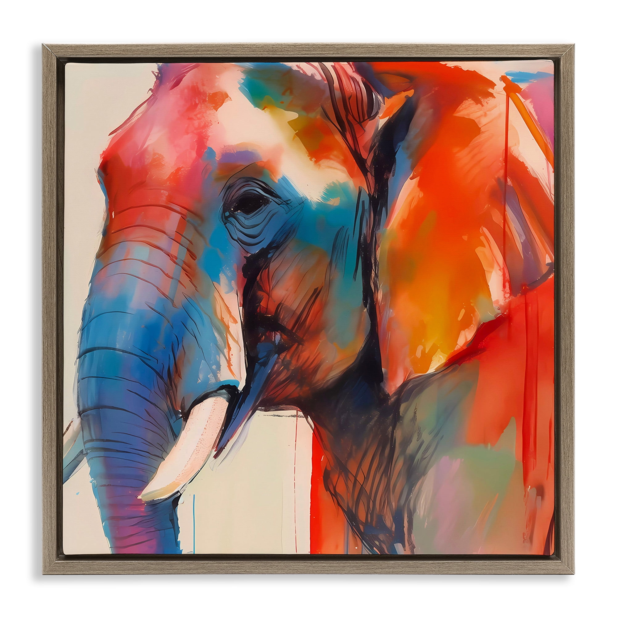 Stupell Industries Elephant with Modern Hues Animals & Insects Painting Brown Floater Framed Canvas Art Print Wall Art, 25 x 25