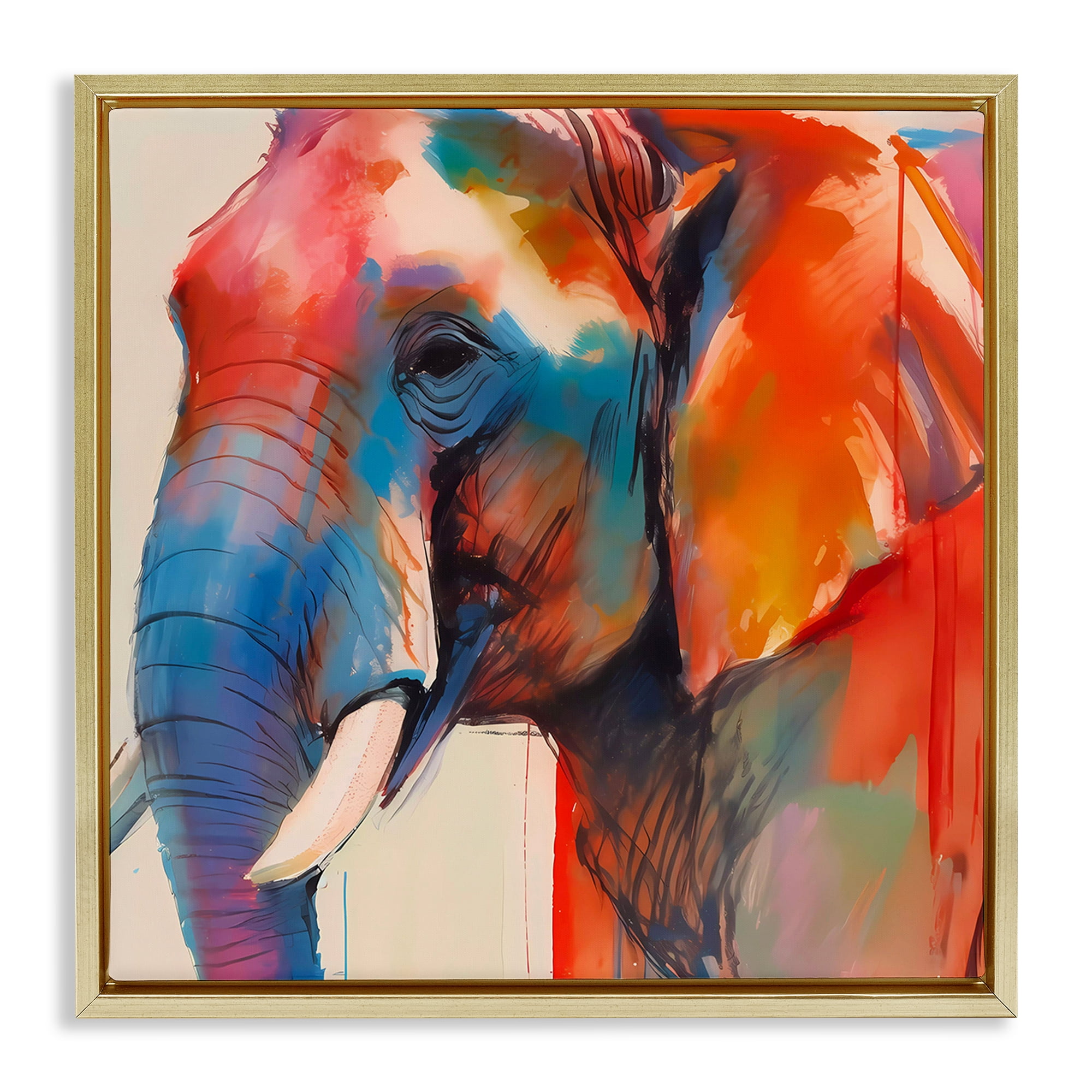 Stupell Industries Elephant with Modern Hues Animals & Insects Painting Gold Floater Framed Canvas Art Print Wall Art, 25 x 25