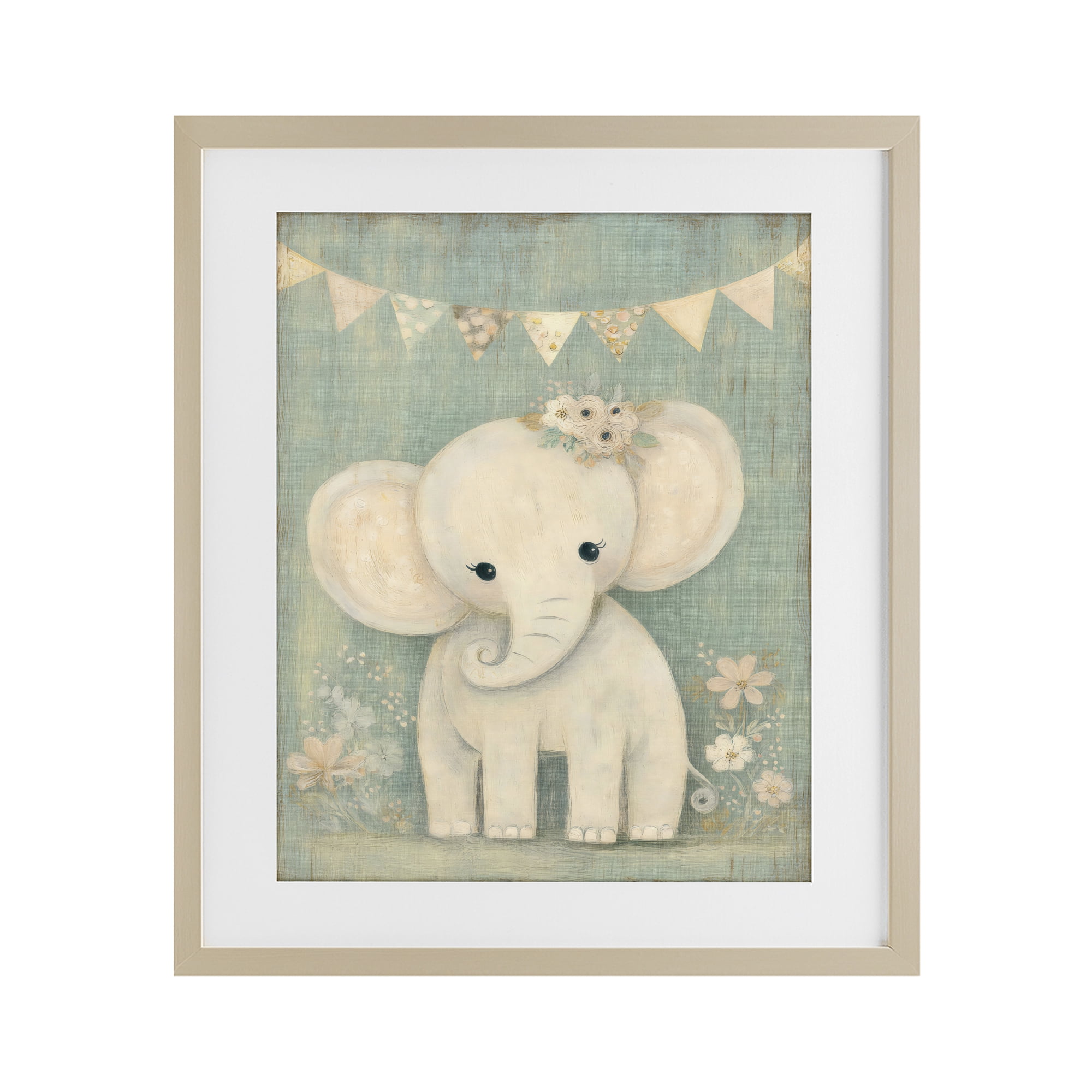 Stupell Industries Elephant with Overhead Banner Birch Framed Print Under Glass, design by Ink Drop Loft