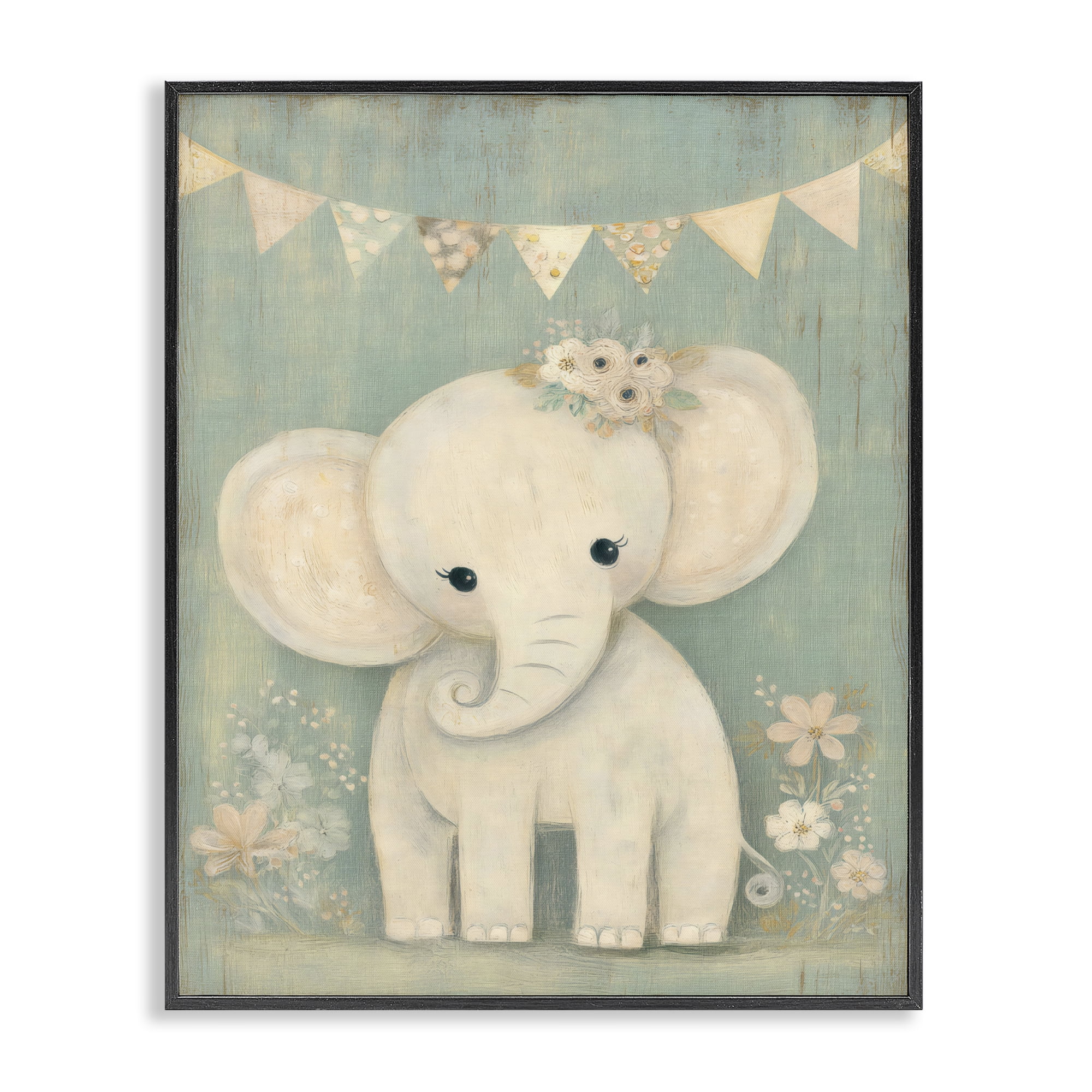 Stupell Industries Elephant with Overhead Banner Black Framed Giclee Art, design by Ink Drop Loft
