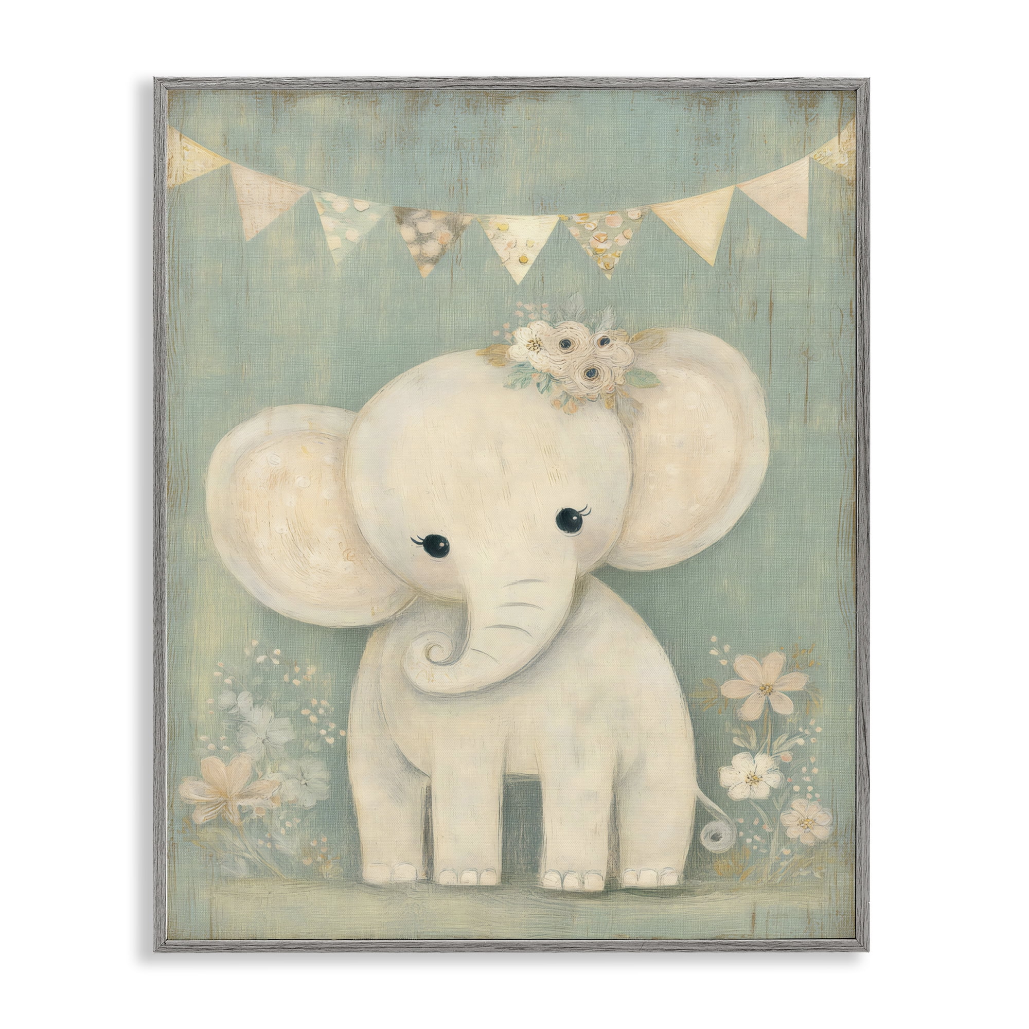 Stupell Industries Elephant with Overhead Banner Gray Framed Giclee Art, design by Ink Drop Loft