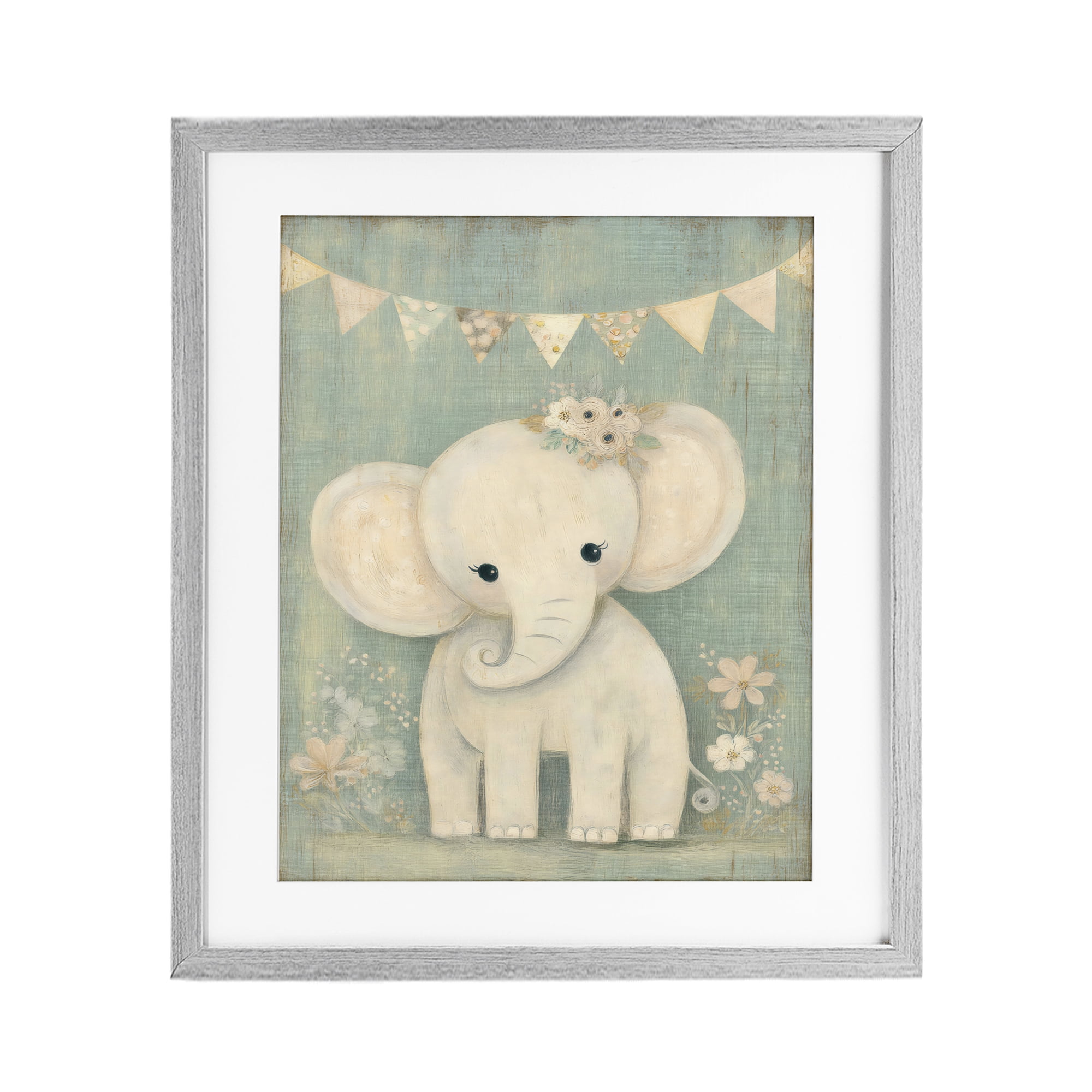 Stupell Industries Elephant with Overhead Banner Gray Framed Print Under Glass, design by Ink Drop Loft
