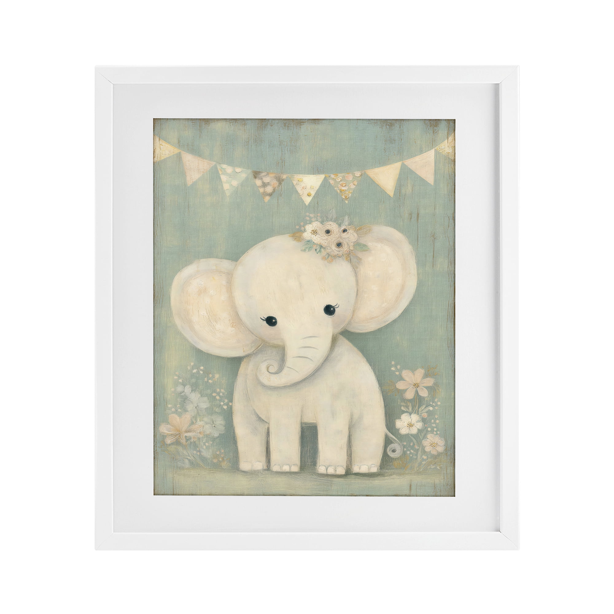 Stupell Industries Elephant with Overhead Banner White Framed Print Under Glass, design by Ink Drop Loft