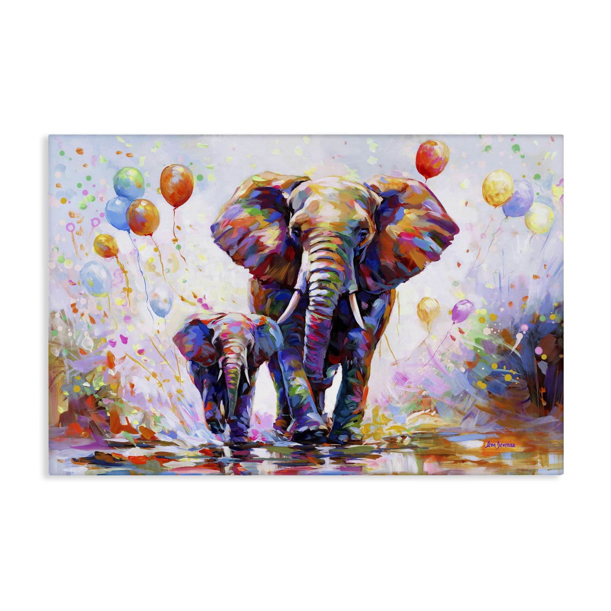 Stupell Industries Elephants & Balloons Animals & Insects Painting Gallery Wrapped Canvas Art Print Wall Art, 30 x 20