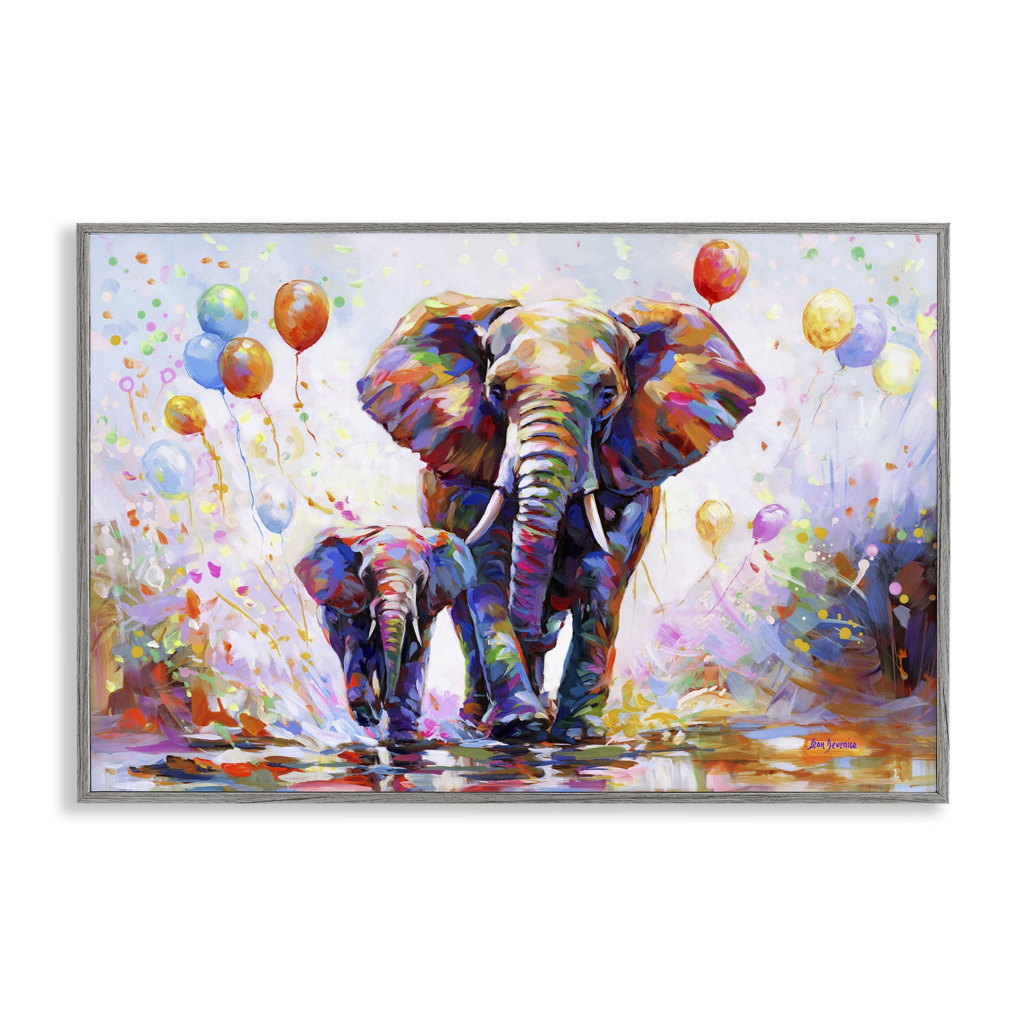 Stupell Industries Elephants & Balloons Animals & Insects Painting Gray Framed Art Print Wall Art, 18 x 12