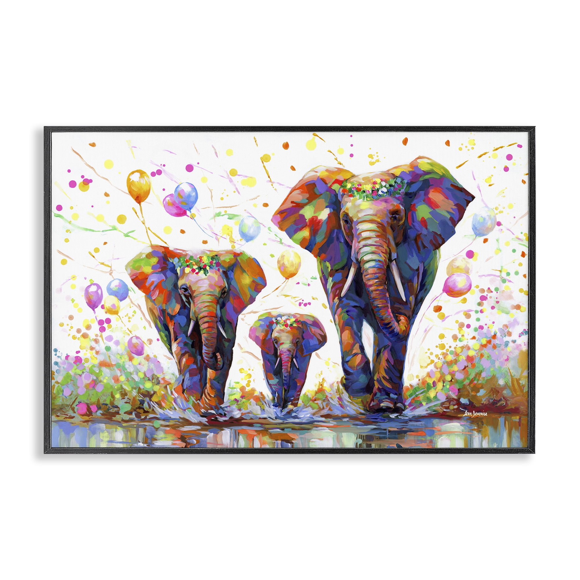 Stupell Industries Elephants & Celebration Balloons Animals & Insects Painting Black Framed Art Print Wall Art, 18 x 12