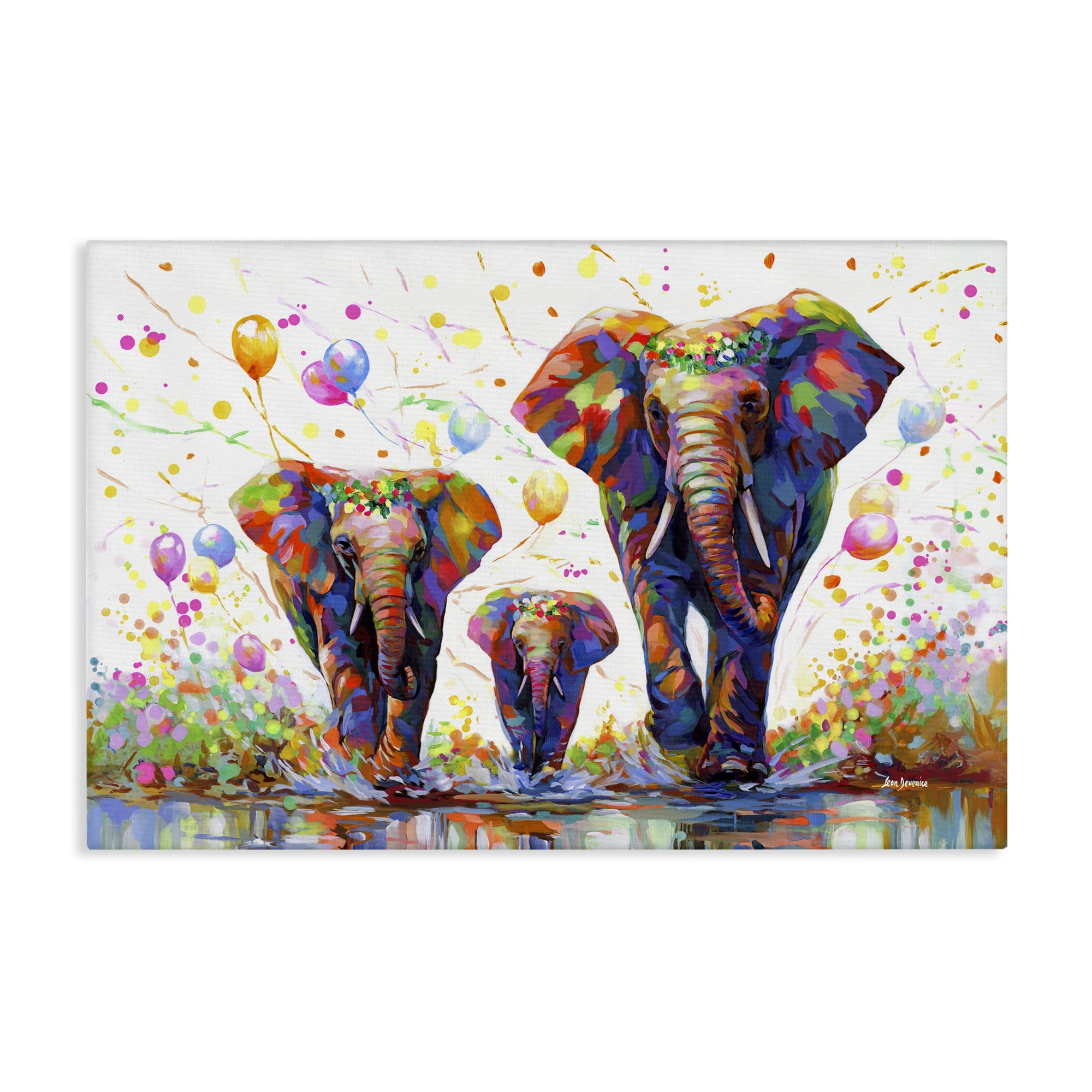 Stupell Industries Elephants & Celebration Balloons Animals & Insects Painting Gallery Wrapped Canvas Art Print Wall Art, 45 x 30