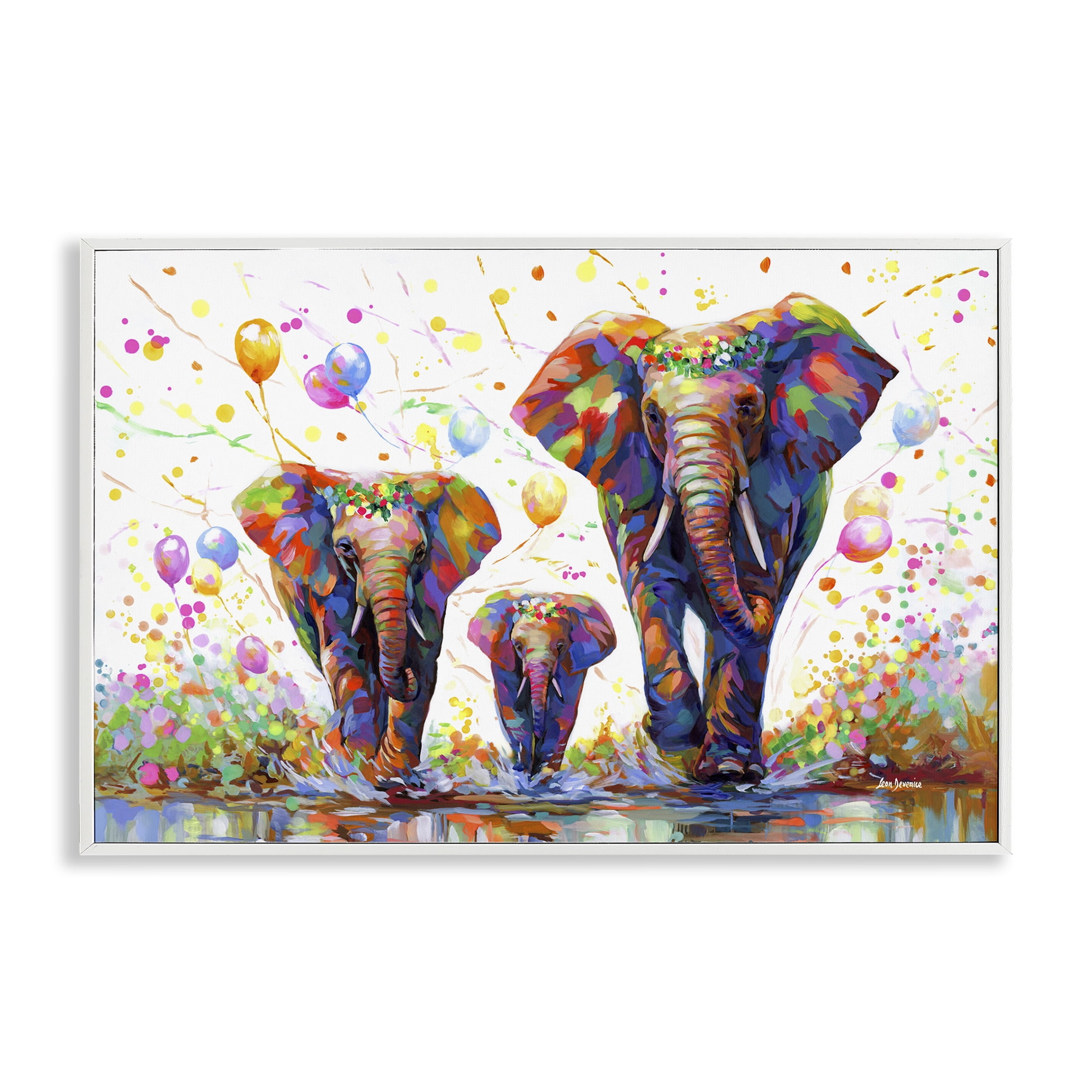 Stupell Industries Elephants & Celebration Balloons Animals & Insects Painting White Framed Art Print Wall Art, 30 x 20