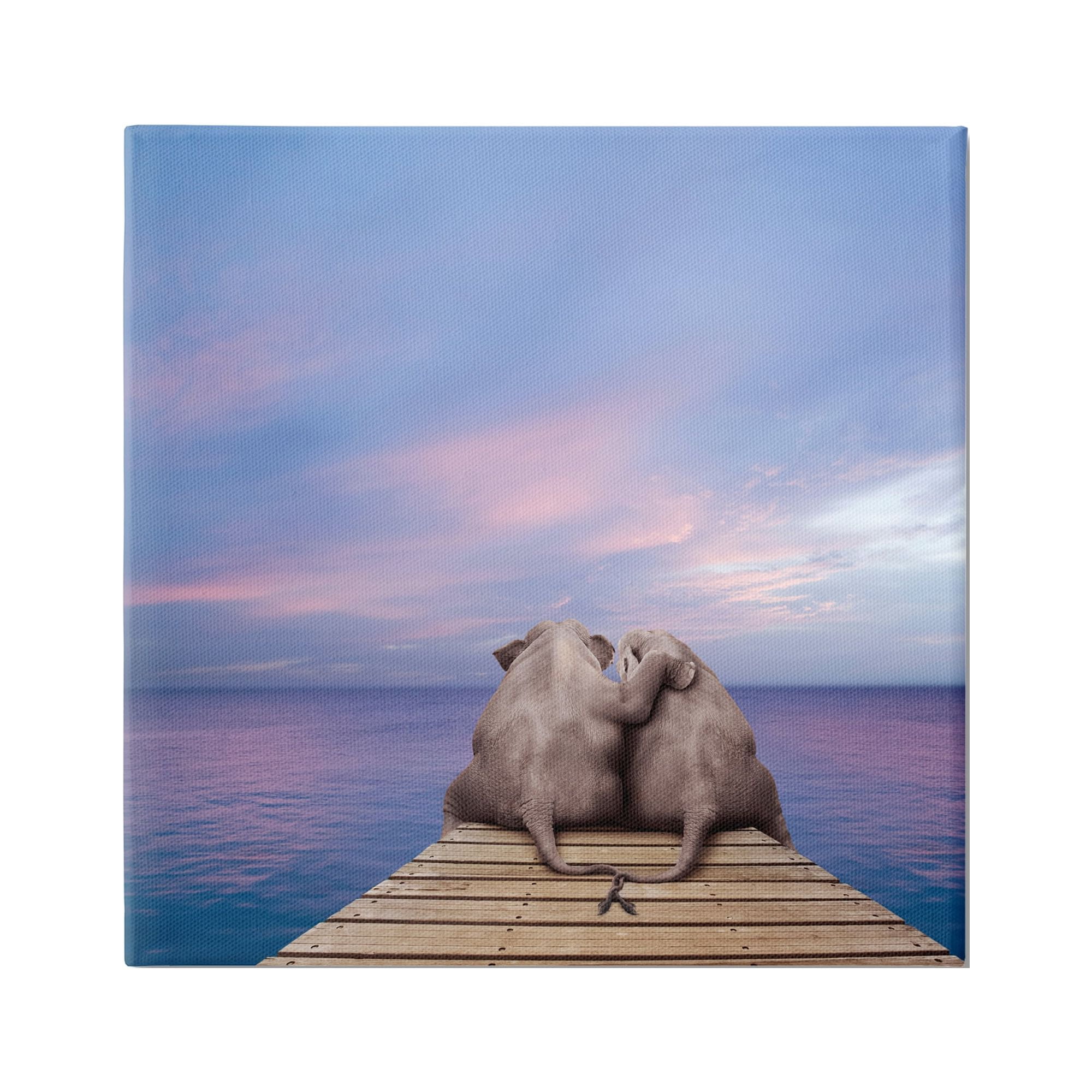 Stupell Industries Elephants Cuddling on Dock Animals & Insects Painting Gallery Wrapped Canvas Print Wall Art, 17 x 17