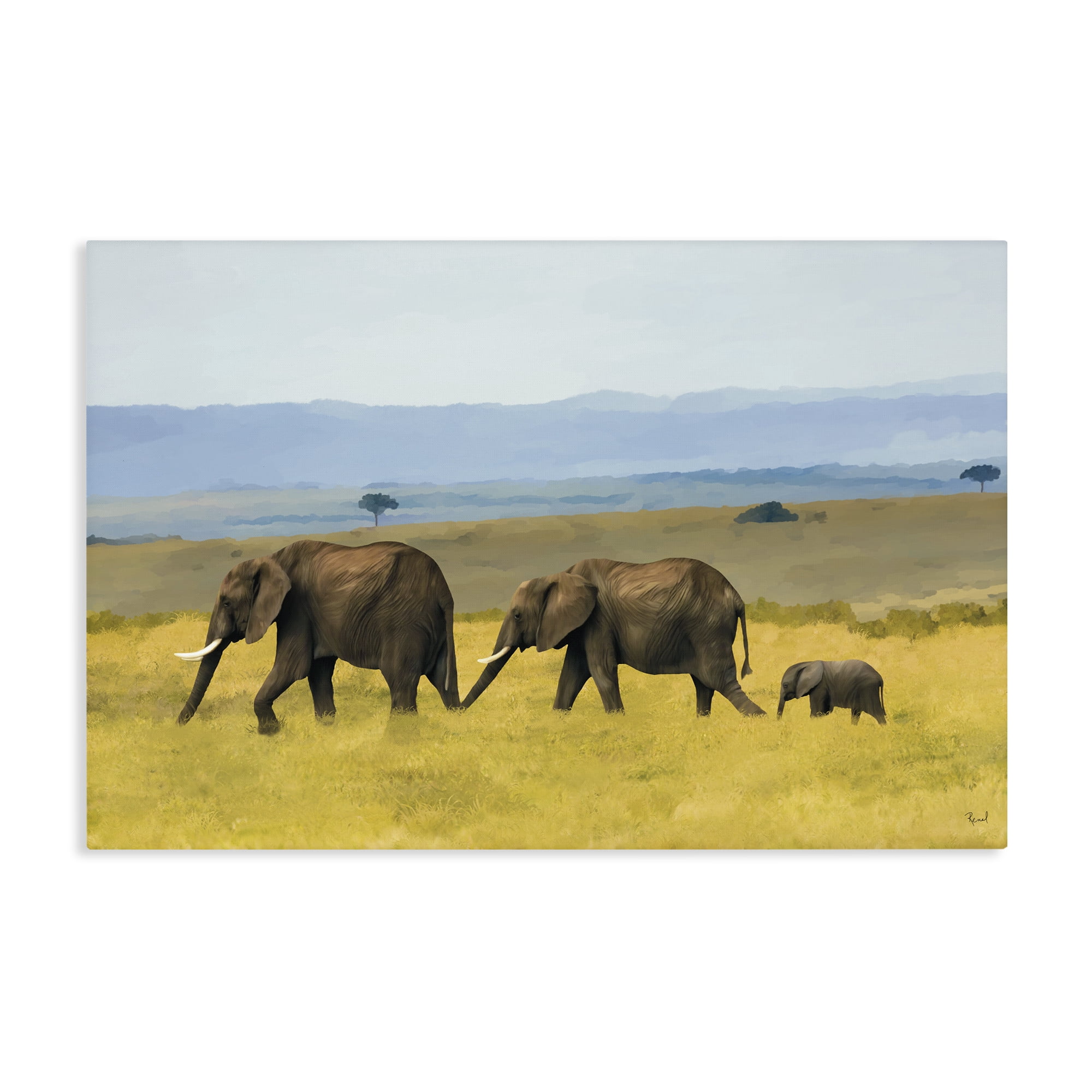 Stupell Industries Elephants In The Grassland Canvas Wall Art, design by Renel Peters
