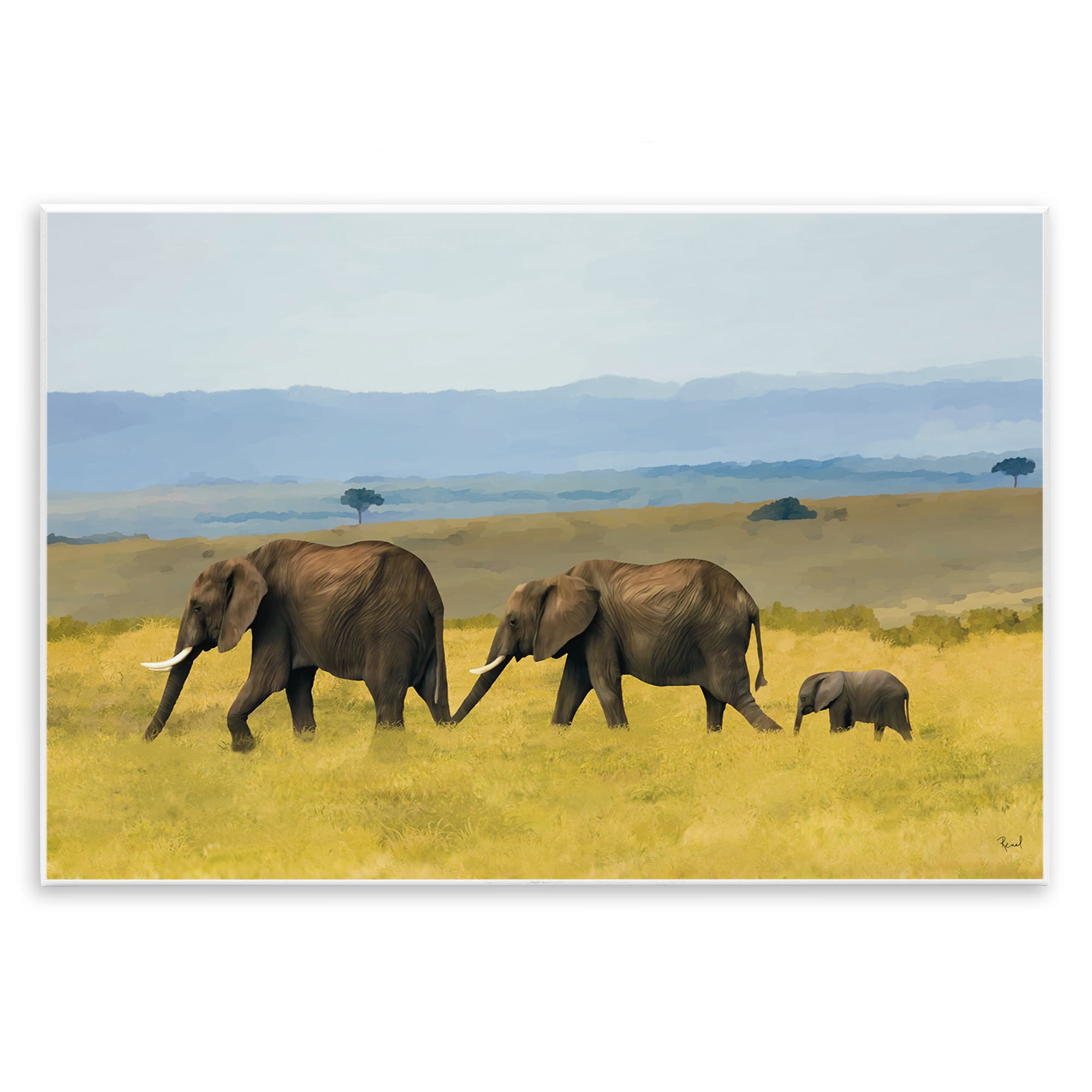Stupell Industries Elephants In The Grassland Wall Plaque Art, design by Renel Peters