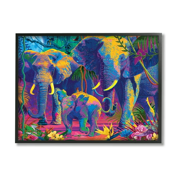 Stupell Industries Elephants in Vivid Hues Animals & Insects Painting Black Framed Art Print Wall Art, 14 x 11