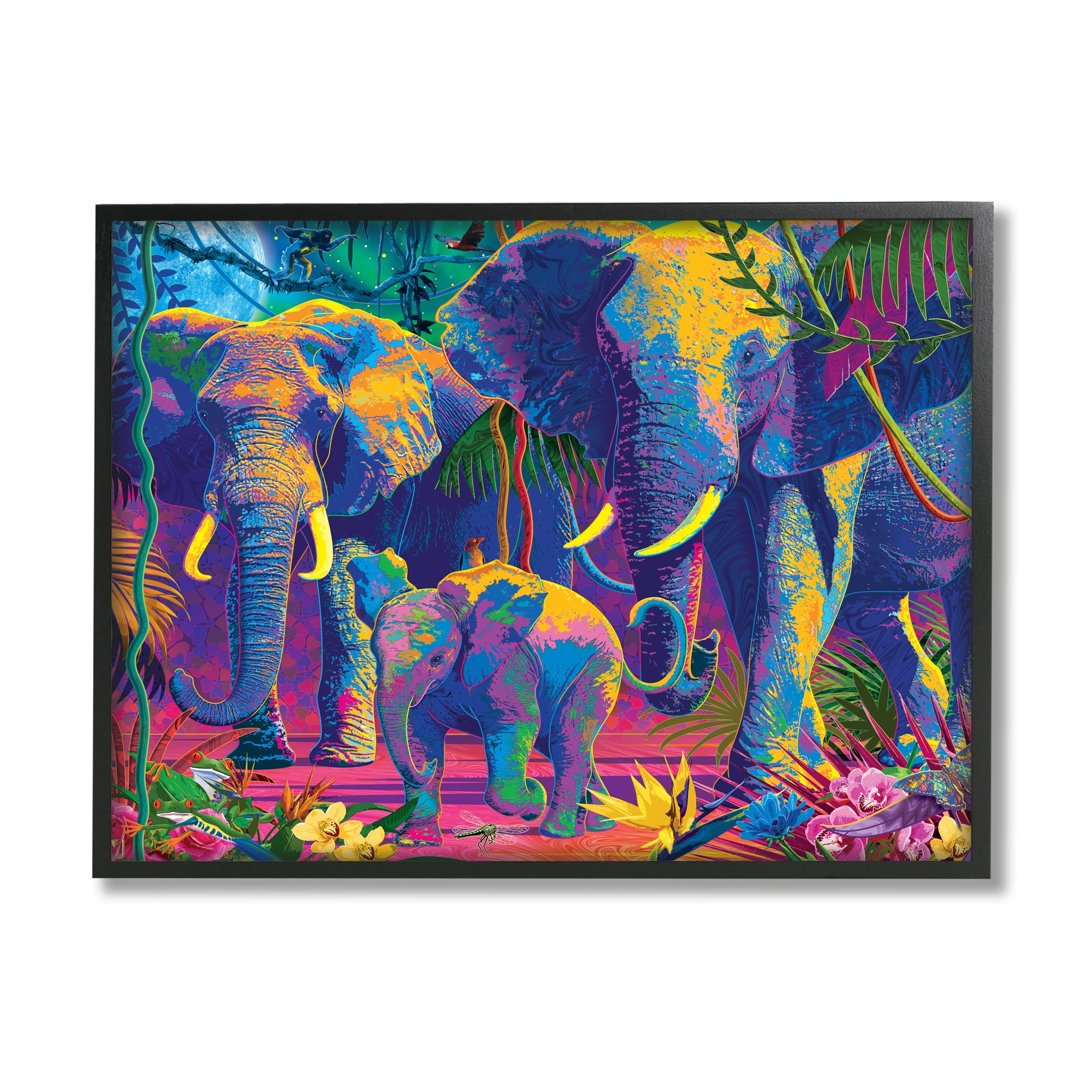 Stupell Industries Elephants in Vivid Hues Animals & Insects Painting Black Framed Art Print Wall Art, 20 x 16