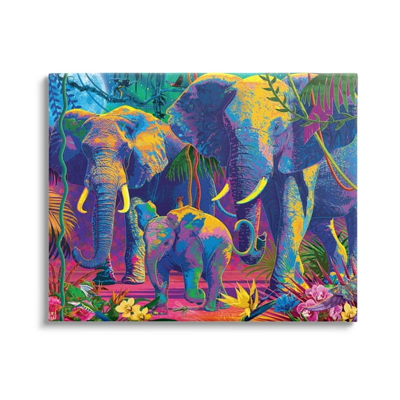 Stupell Industries Elephants in Vivid Hues Animals & Insects Painting Gallery Wrapped Canvas Print Wall Art, 48 x 36