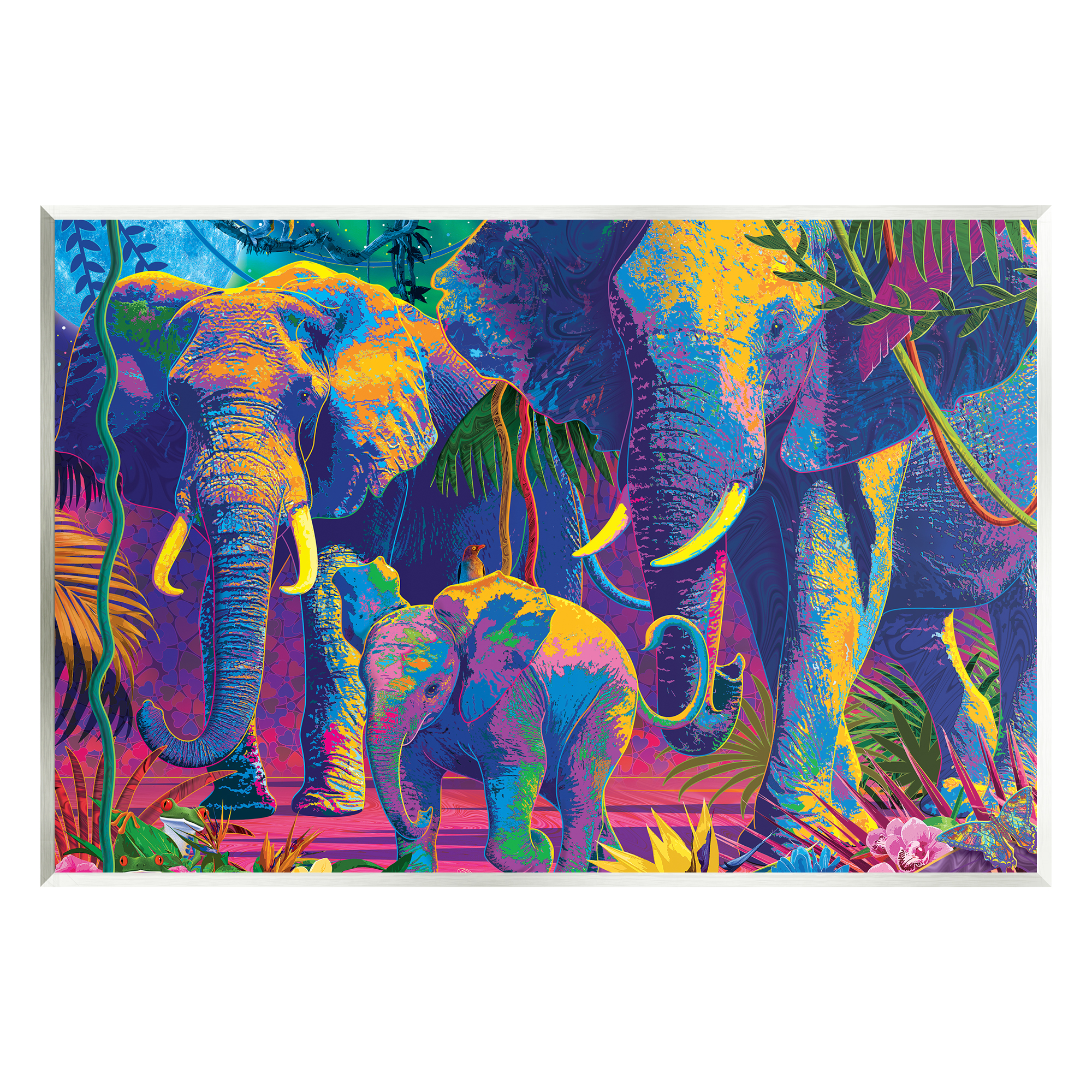 Stupell Industries Elephants in Vivid Hues Animals & Insects Painting Unframed Art Print Wall Art, 19 x 13