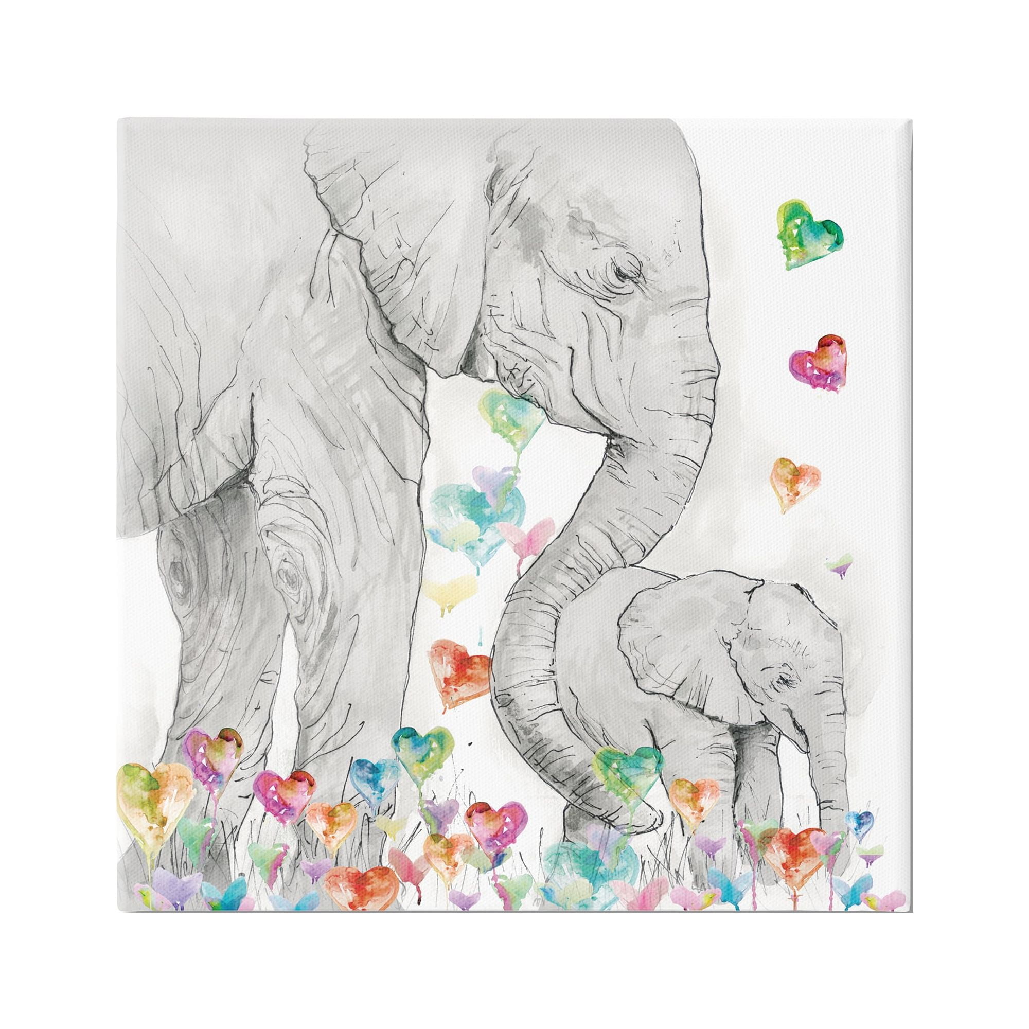 Large Gray and Multicolor Elephant Canvas Art for Kids Nursery