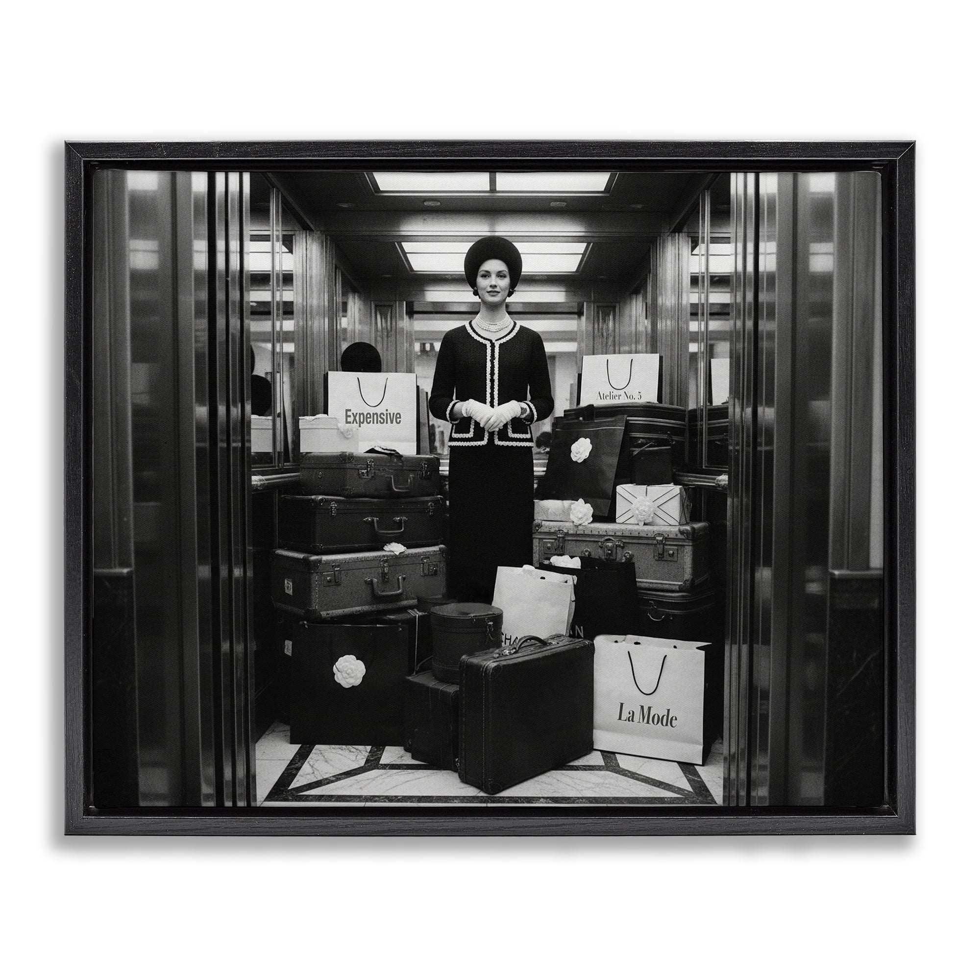 Stupell Industries Elevator Chic Shopping Black Framed Floater Canvas Wall Art, design by A Barefoot Stylist