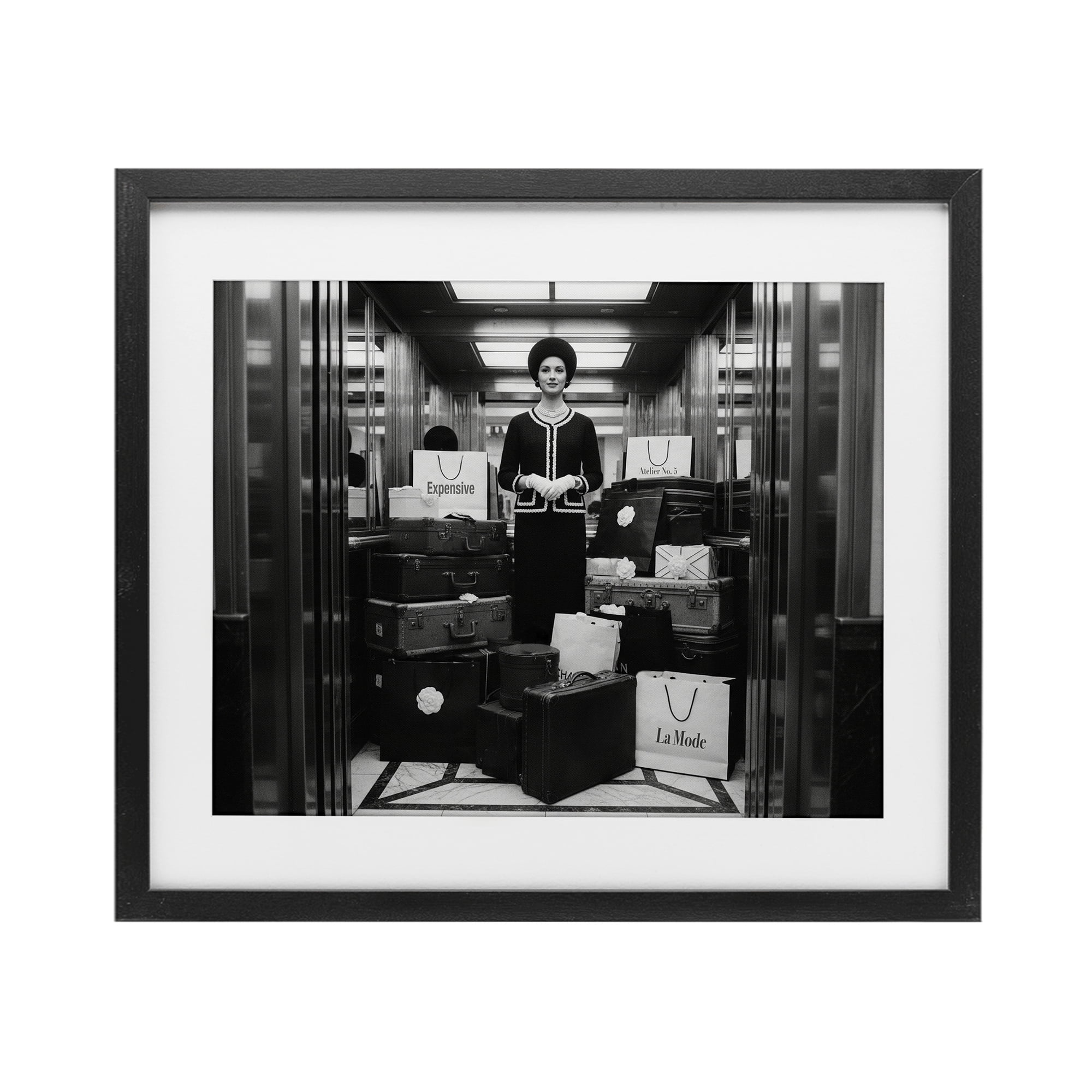 Stupell Industries Elevator Chic Shopping Black Framed Print Under Glass, design by A Barefoot Stylist